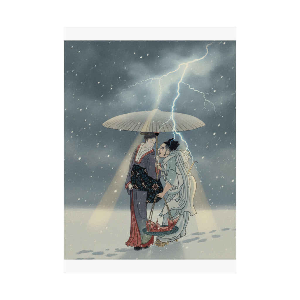 Dramatic Storm — Ebisu And Benten Walking In The Snow — Matte Poster