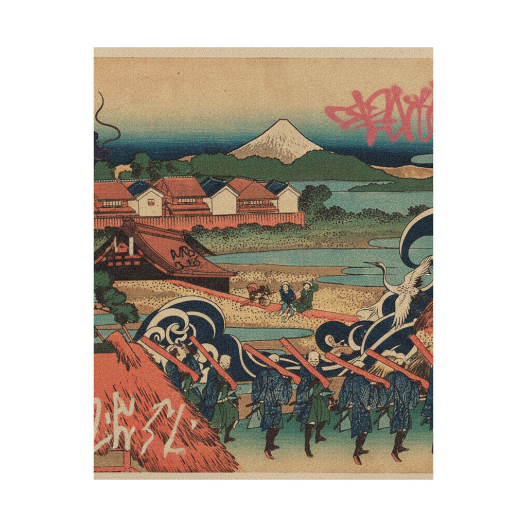 Japanese Street — Fuji Seen In The Distance From Senju Pleasure Quarter (Senju Kagai Yori Chōbō No — Matte Poster