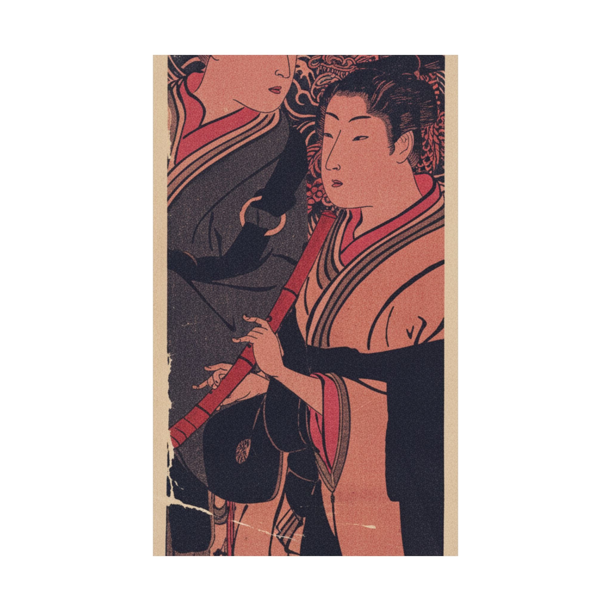 Japanese Street — Two Men, One Playing A Flute — Matte Poster