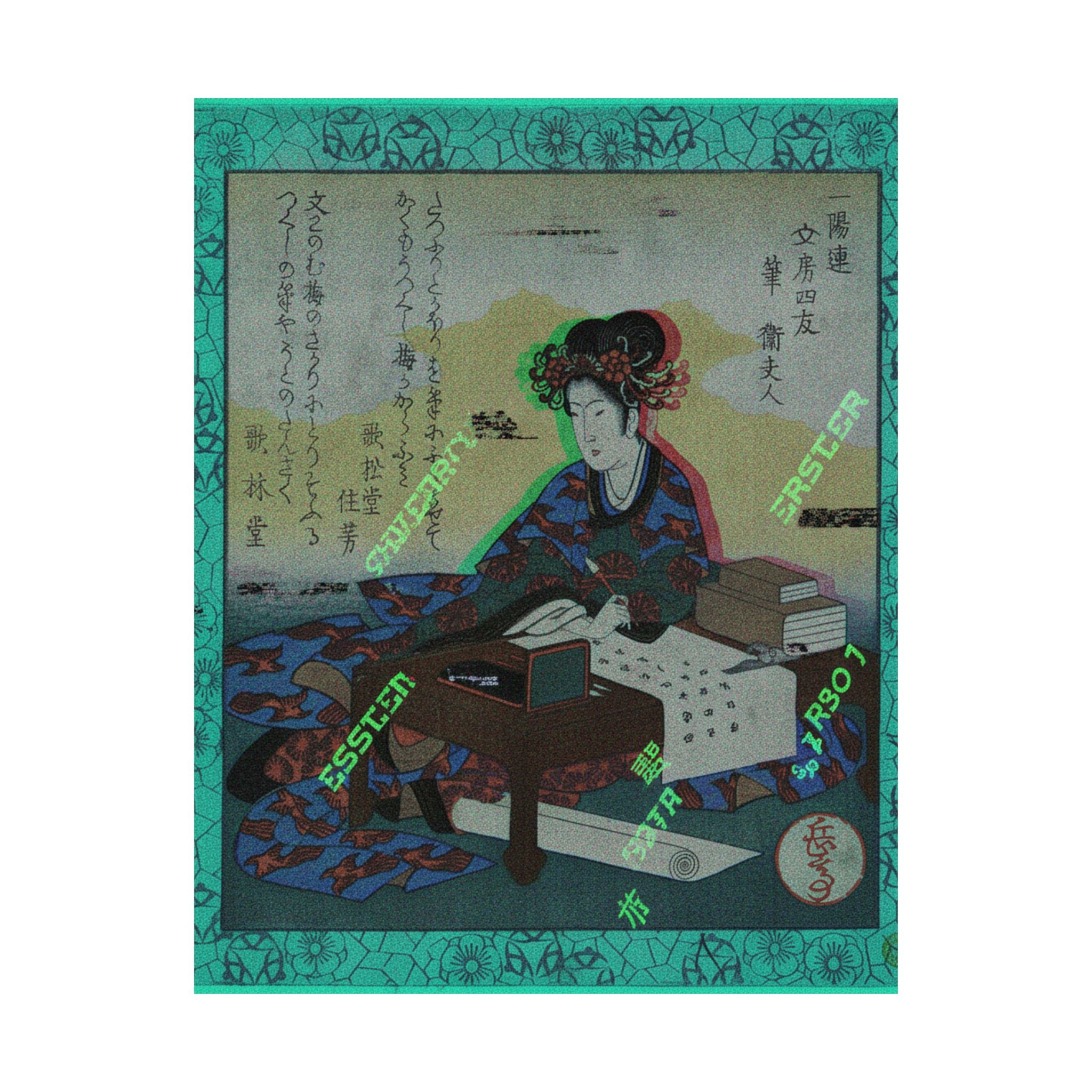 Glitch Culture — Chinese Lady Seated At A Table, Composing An Ode — Matte Poster