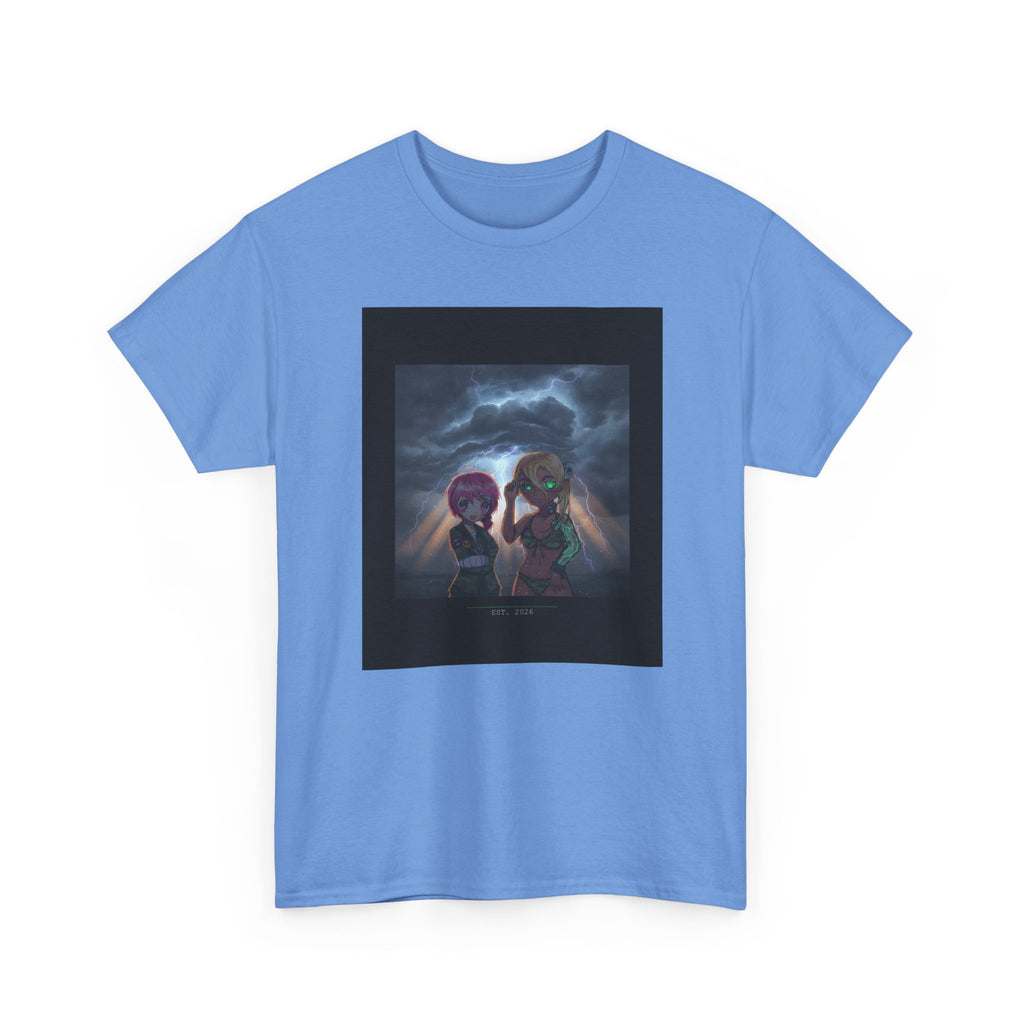 Anime Girls Under Lightning Storm Sky Graphic Tee