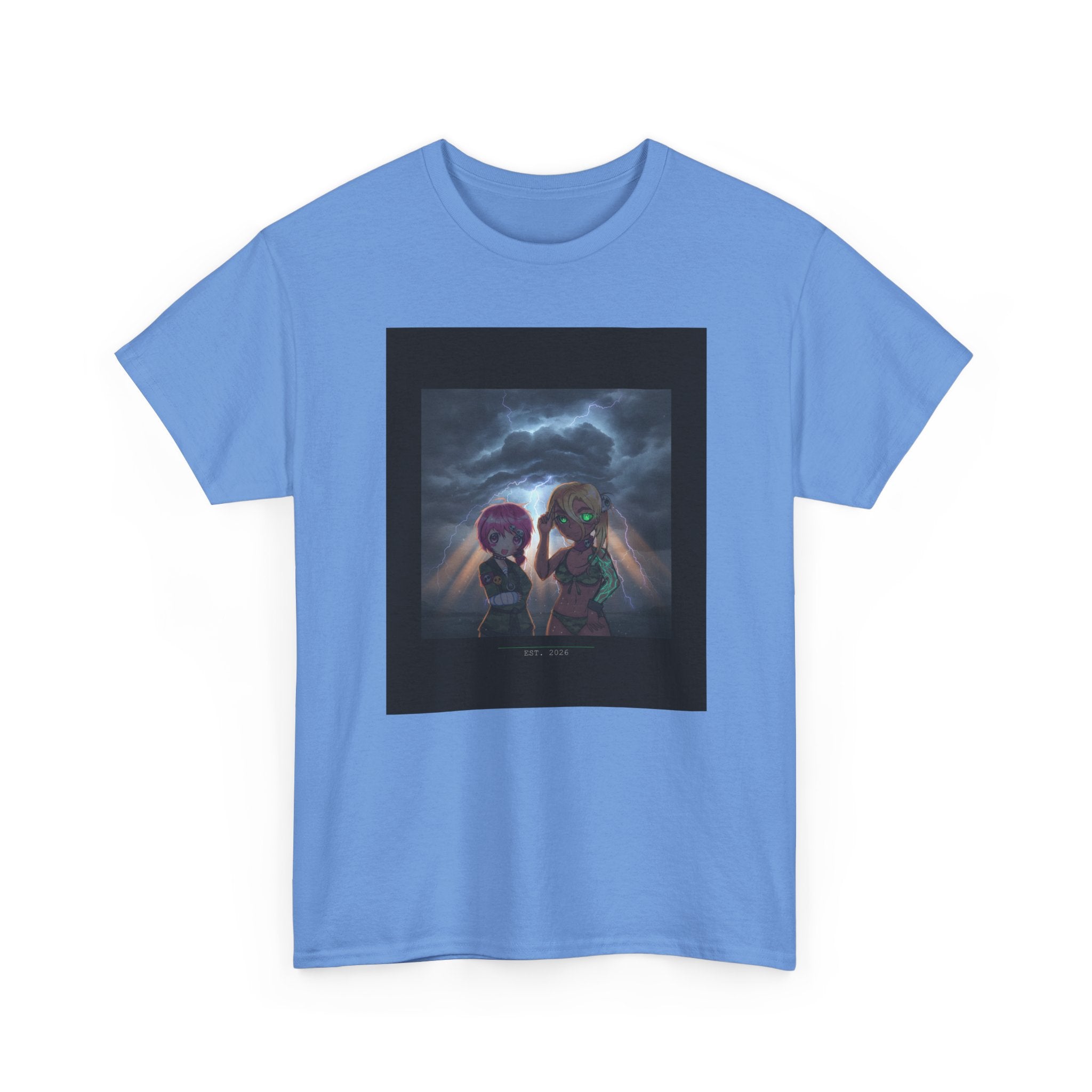 Anime Girls Under Lightning Storm Sky Graphic Tee