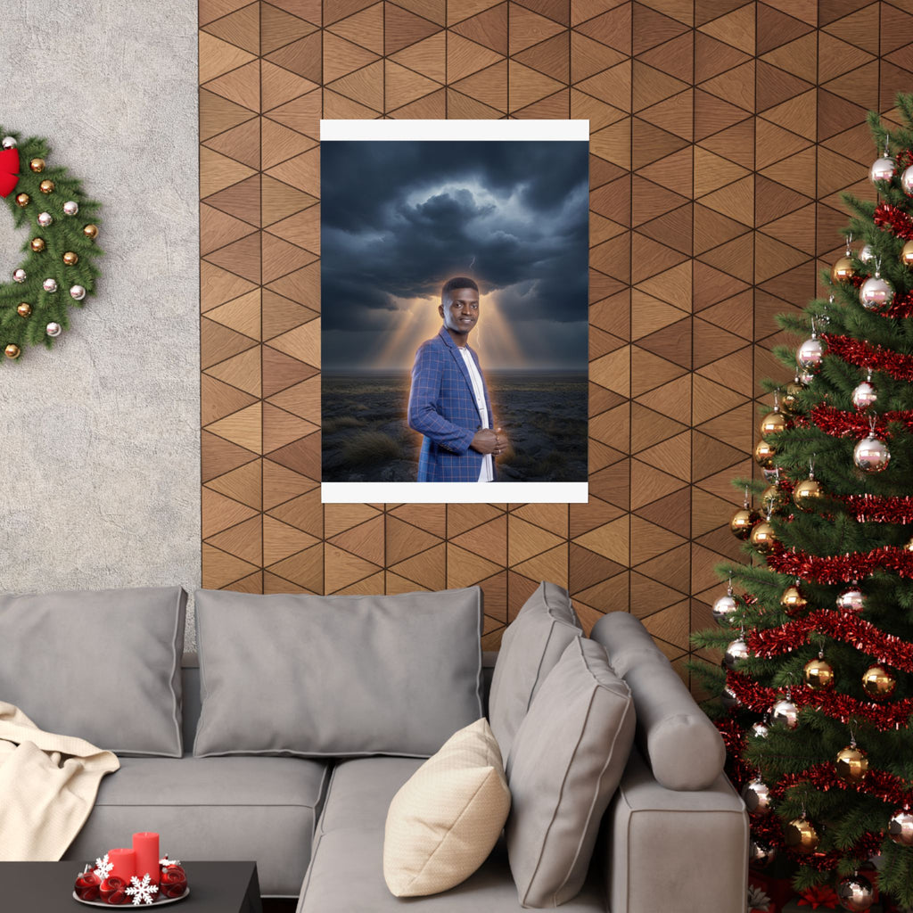 Smiling Man Blue Check Blazer Storm Sunrays Matte Poster