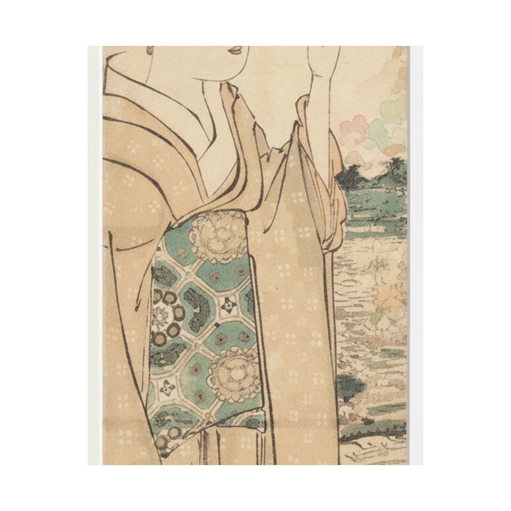 Watercolor — Woman With Fan On The Banks Of The Sumida River — Matte Poster