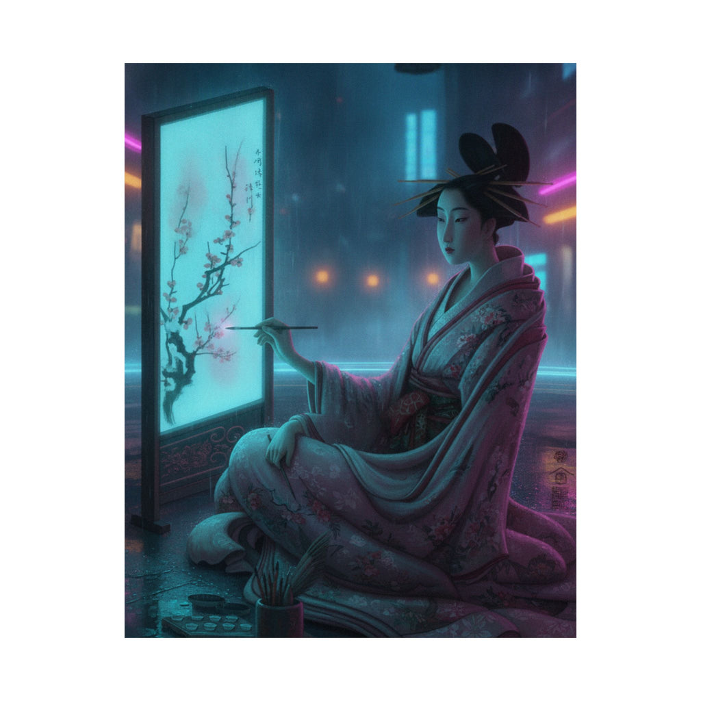 Neon Noir — Young Woman Painting A Screen — Matte Poster