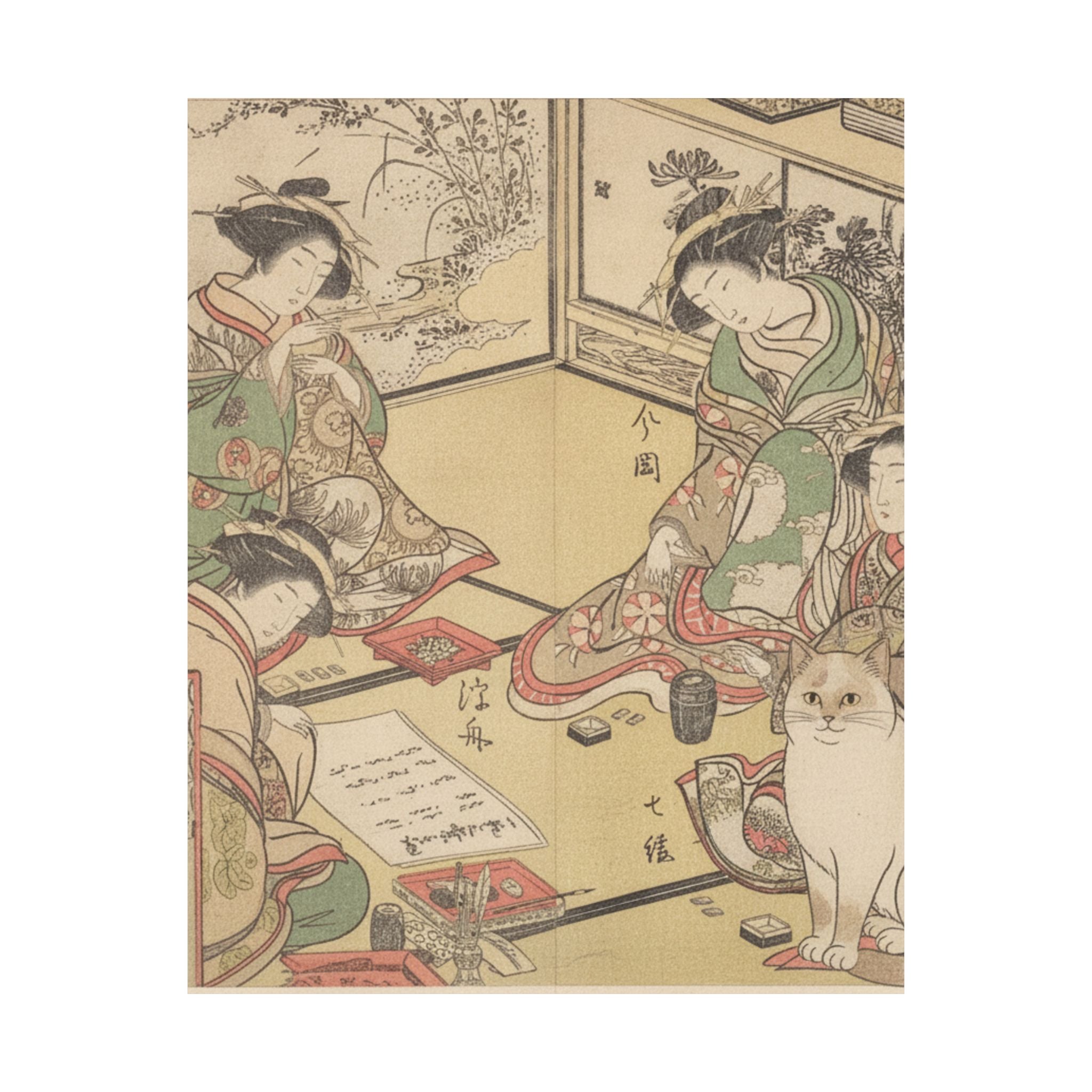 Botanical — Four Oiran Of The House Called Kadokana-Ya Playing The Game Of Ko-Awase (Incense — Matte Poster