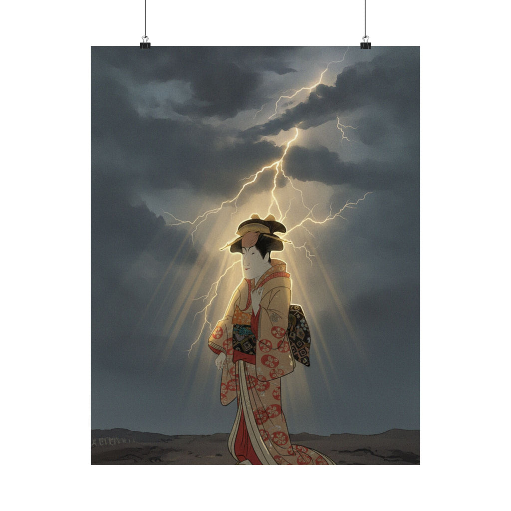 Dramatic Storm — Nakayama Tomisaburō As Miyagino In The Play "Katakiuchi Noriyaibanashi" — Matte Poster