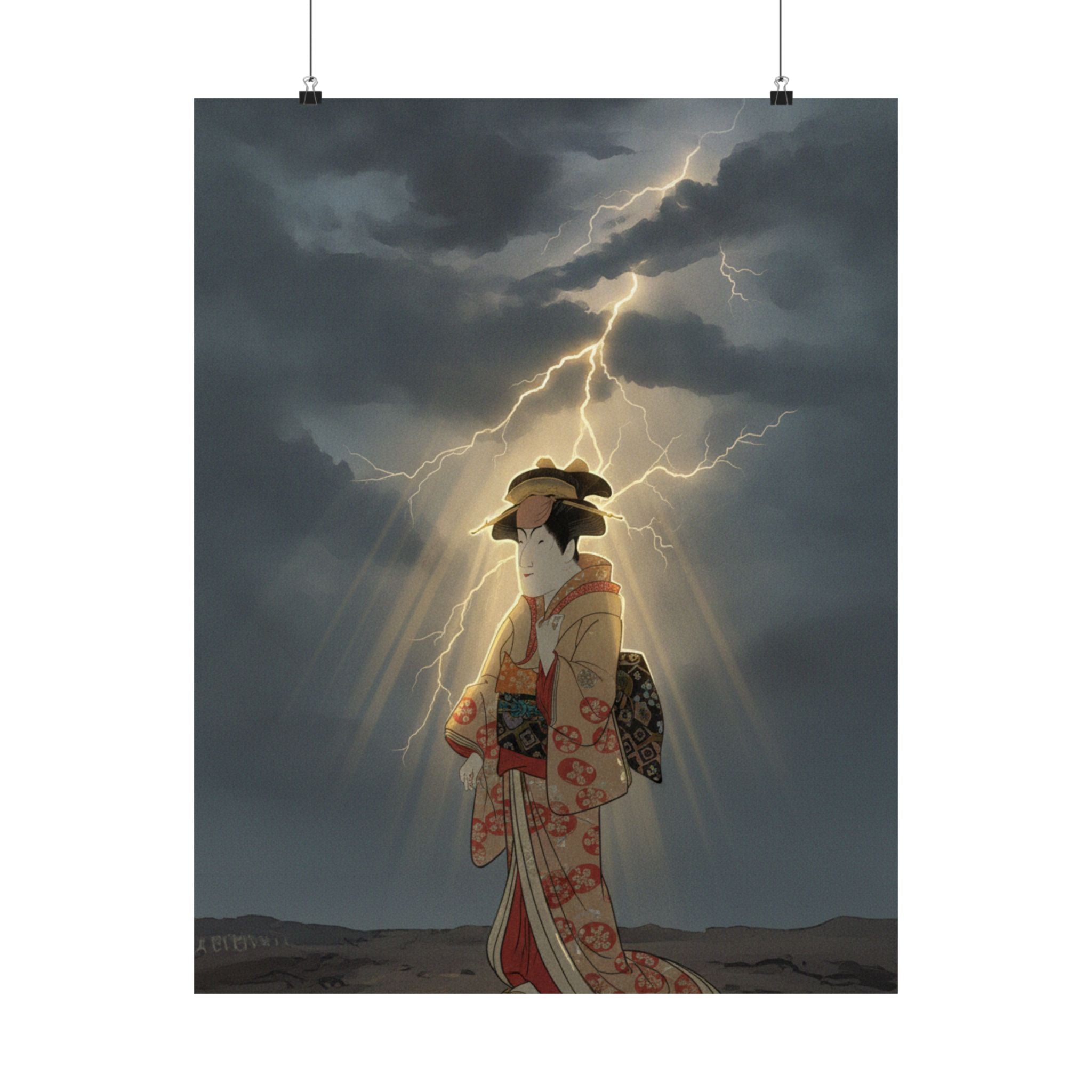 Dramatic Storm — Nakayama Tomisaburō As Miyagino In The Play "Katakiuchi Noriyaibanashi" — Matte Poster