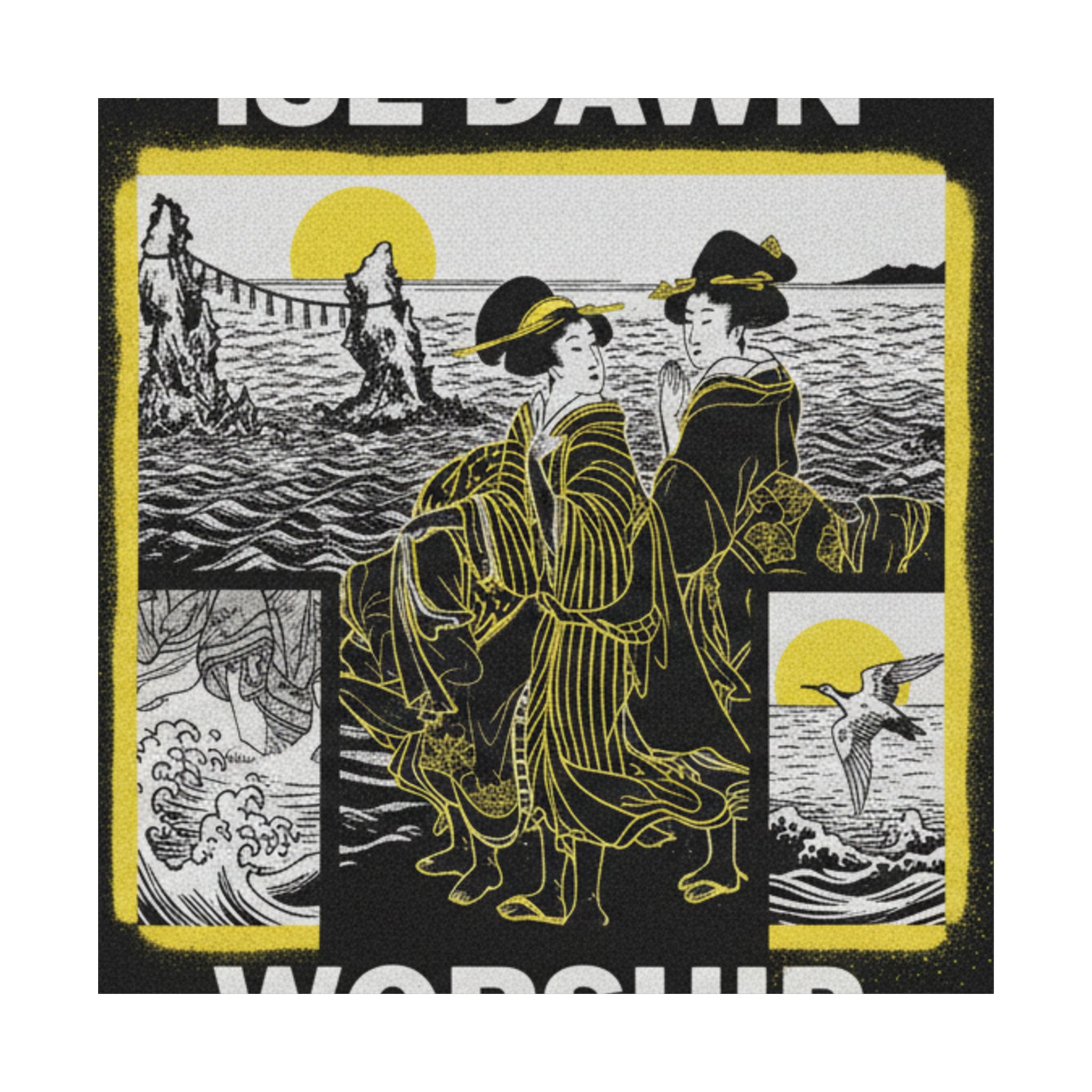 Streetwear Collage — Women Worshipping The Rising Sun Between The Twin Rocks At Ise — Matte Poster