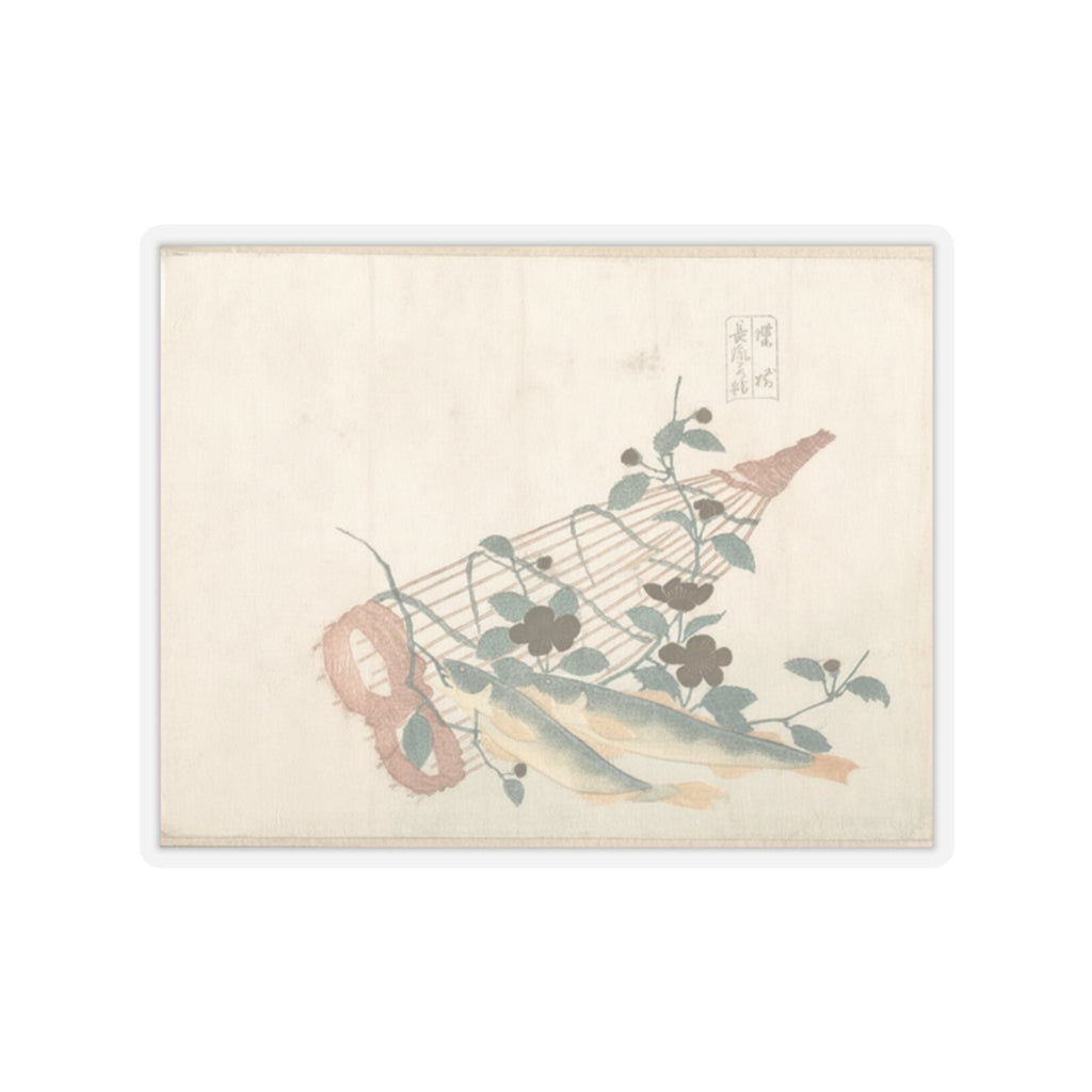 Botanical — Sweet Fishes Of The Nagara River, With Baskets And Flowers — Kiss-Cut Sticker