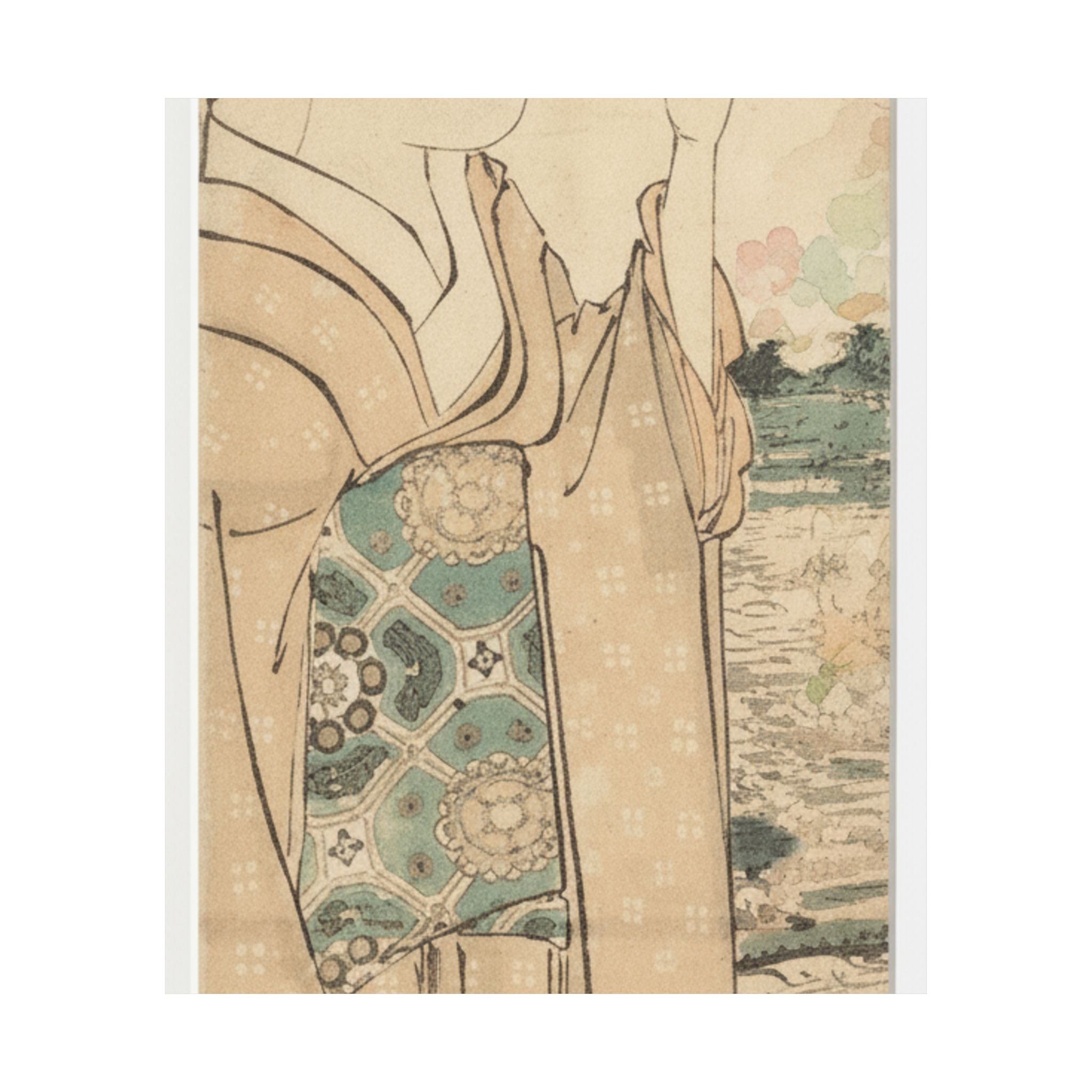 Watercolor — Woman With Fan On The Banks Of The Sumida River — Matte Poster