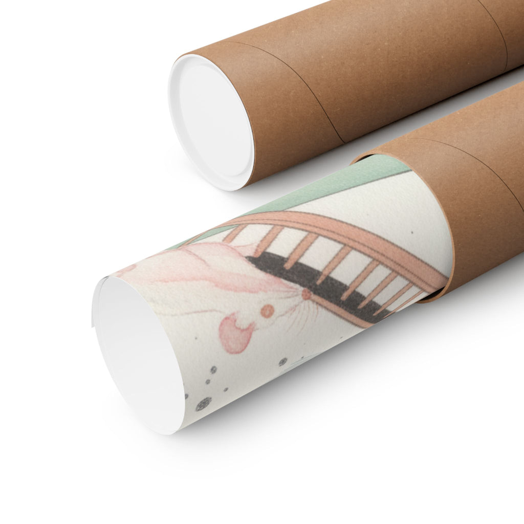 Watercolor — White Mice Playing — Matte Poster