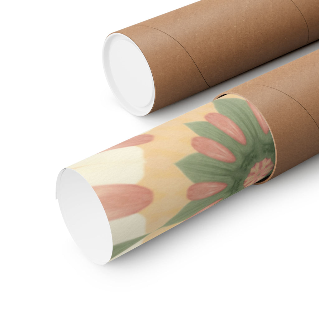 Peach and Sage Floral Kaleidoscope Mandala Poster