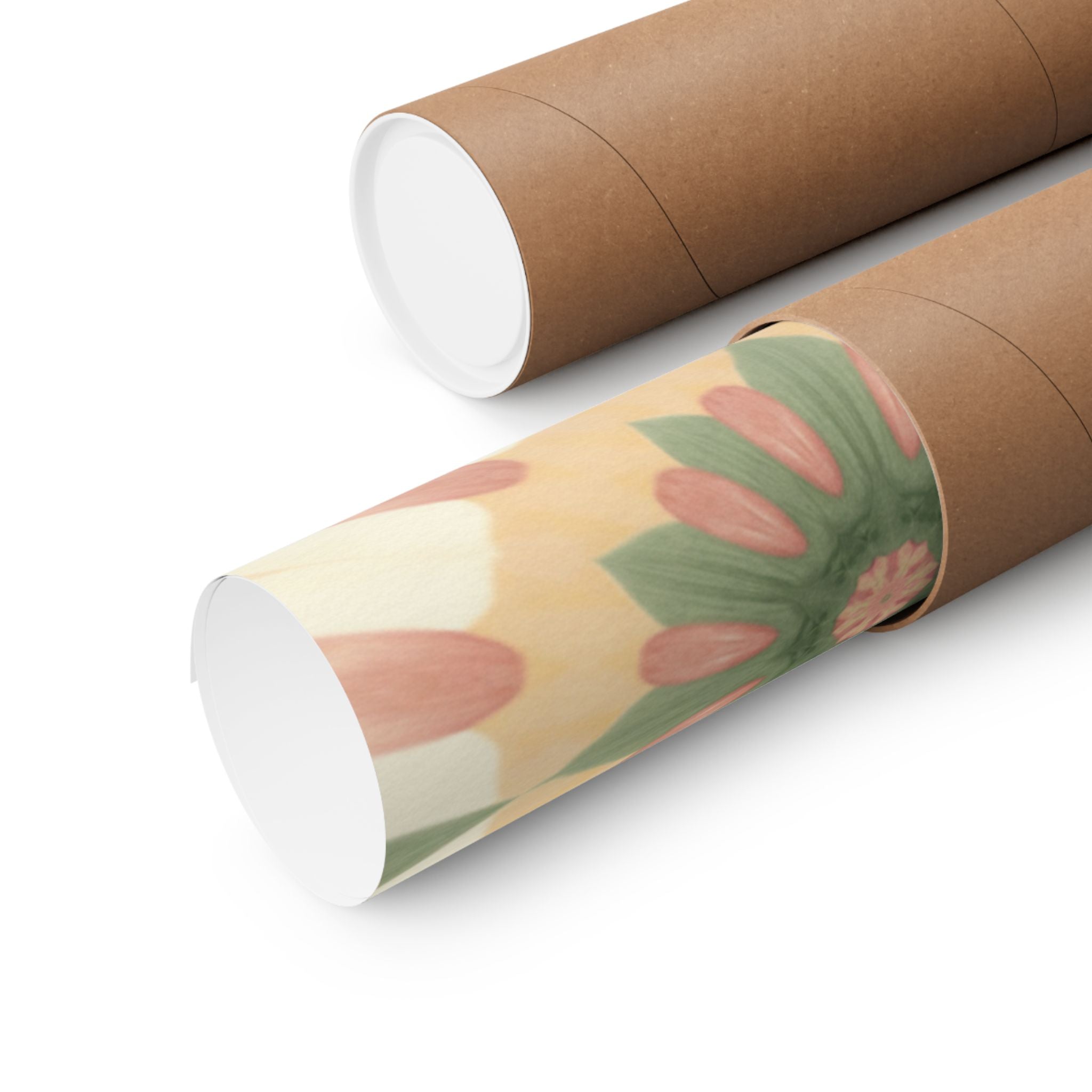 Peach and Sage Floral Kaleidoscope Mandala Poster
