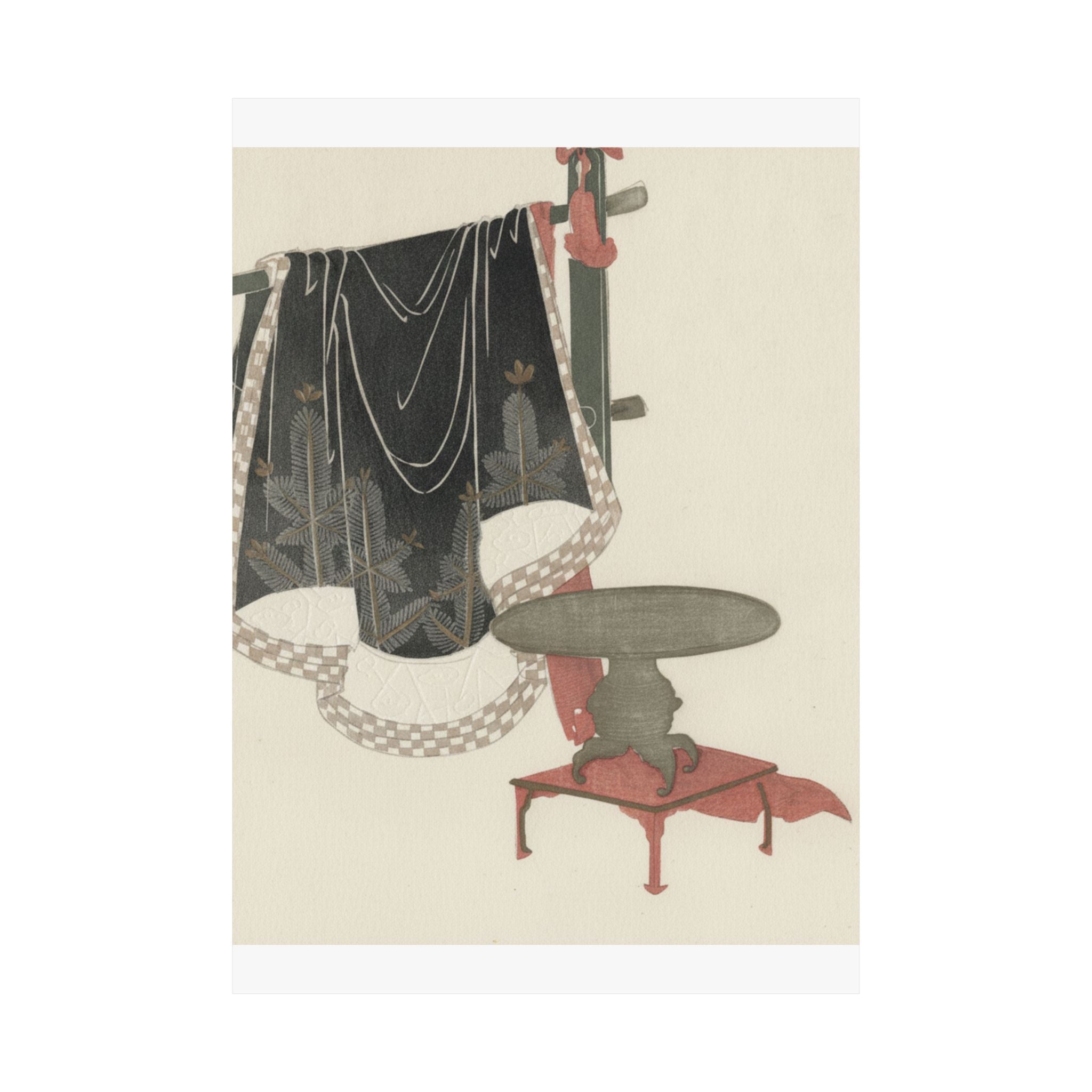Botanical — Flower Vase With Stand; Dress Hanging On A Clothesrack — Matte Poster