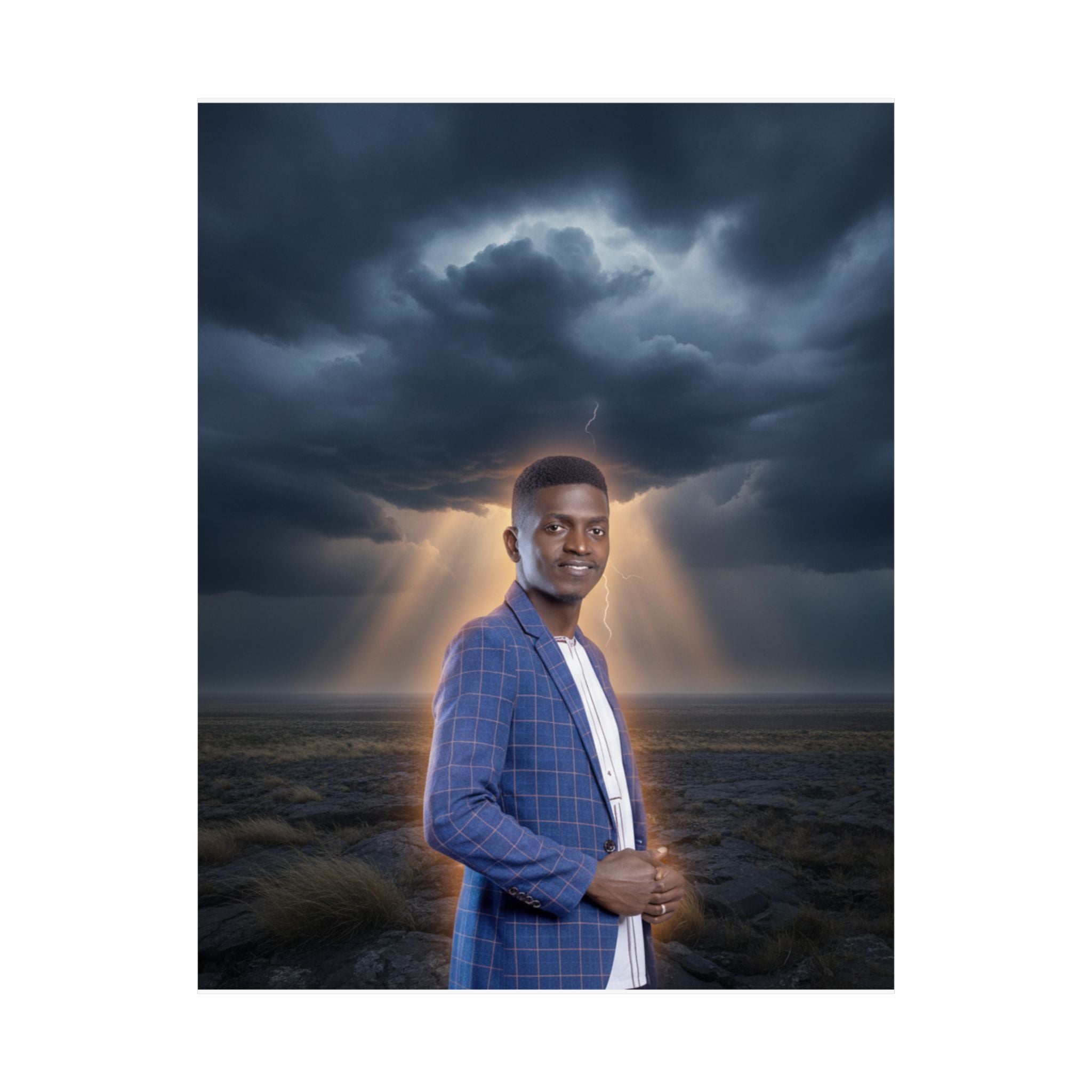 Smiling Man Blue Check Blazer Storm Sunrays Matte Poster