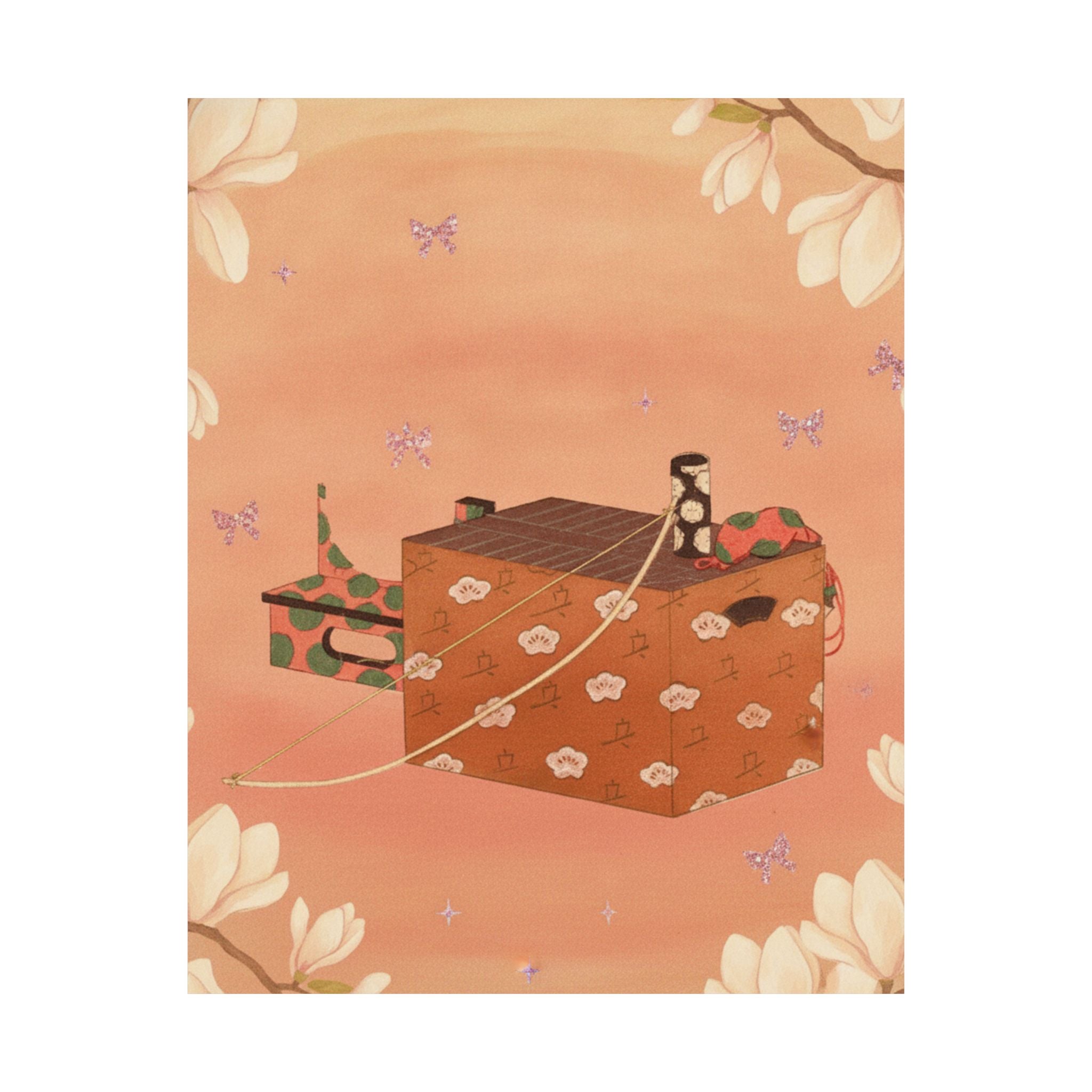 Southern Sunset — Box For Sugoroku Game (A Kind Of Backgammon), Bow And Drum — Matte Poster