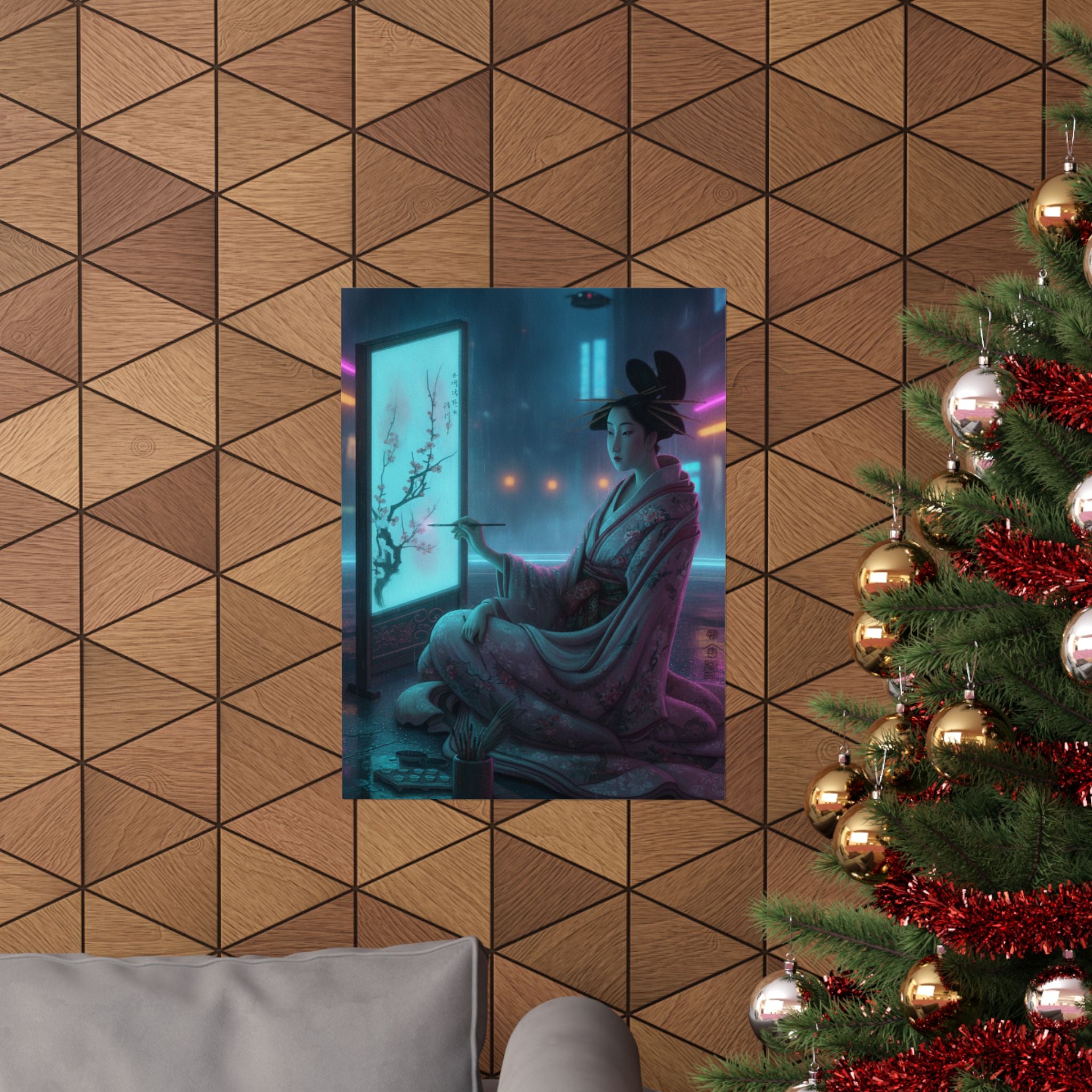Neon Noir — Young Woman Painting A Screen — Matte Poster