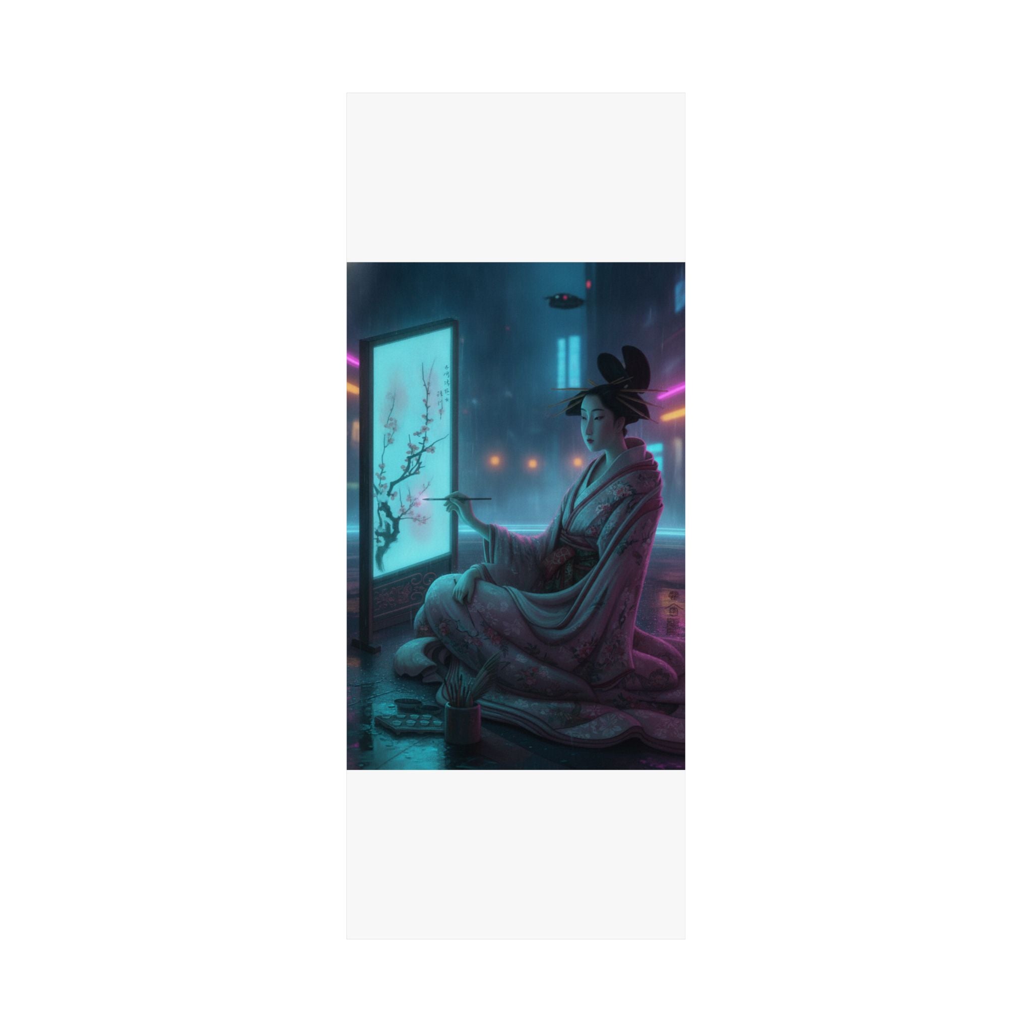 Neon Noir — Young Woman Painting A Screen — Matte Poster