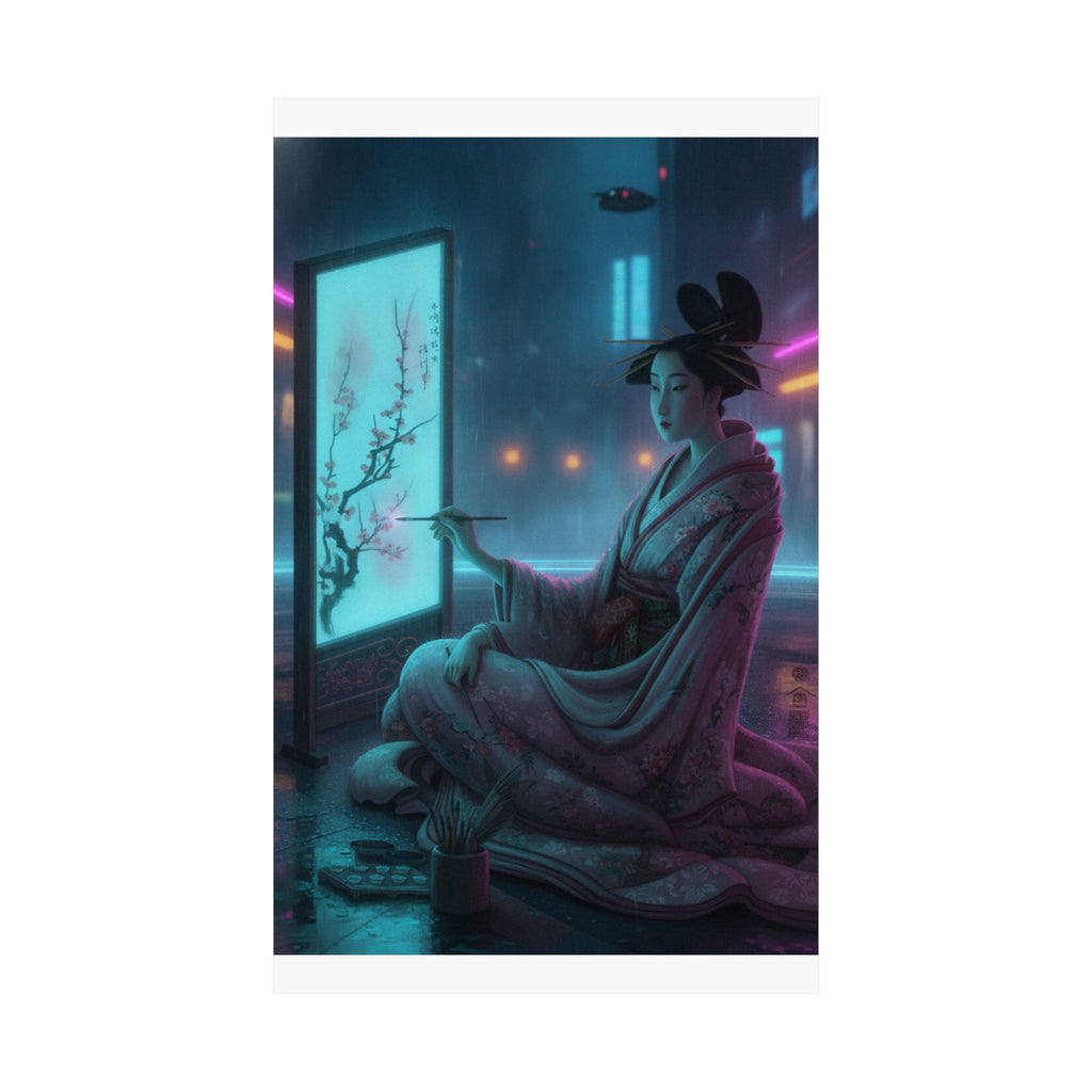 Neon Noir — Young Woman Painting A Screen — Matte Poster