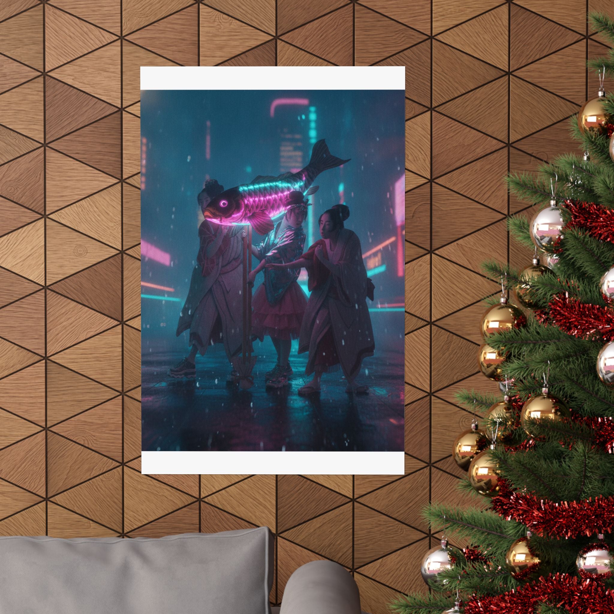 Neon Noir — Lantern Float — Matte Poster