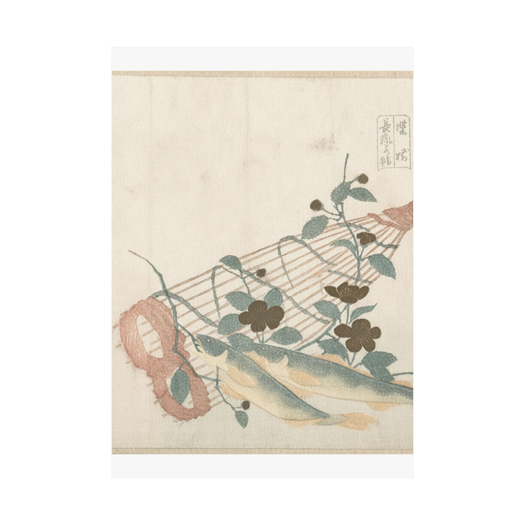Botanical — Sweet Fishes Of The Nagara River, With Baskets And Flowers — Matte Poster