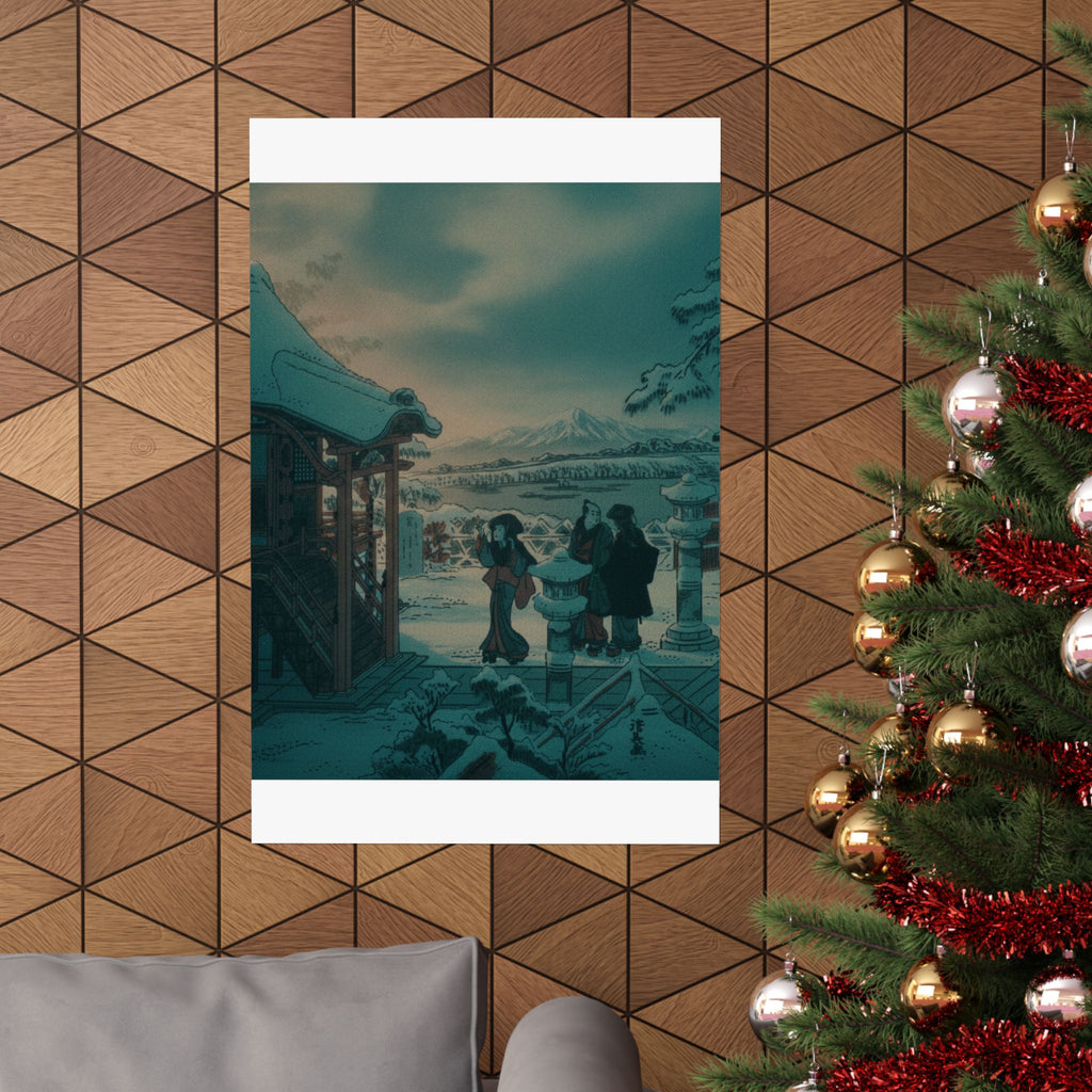 Cinematic — Snow Scene With Figures Outside A Temple — Matte Poster
