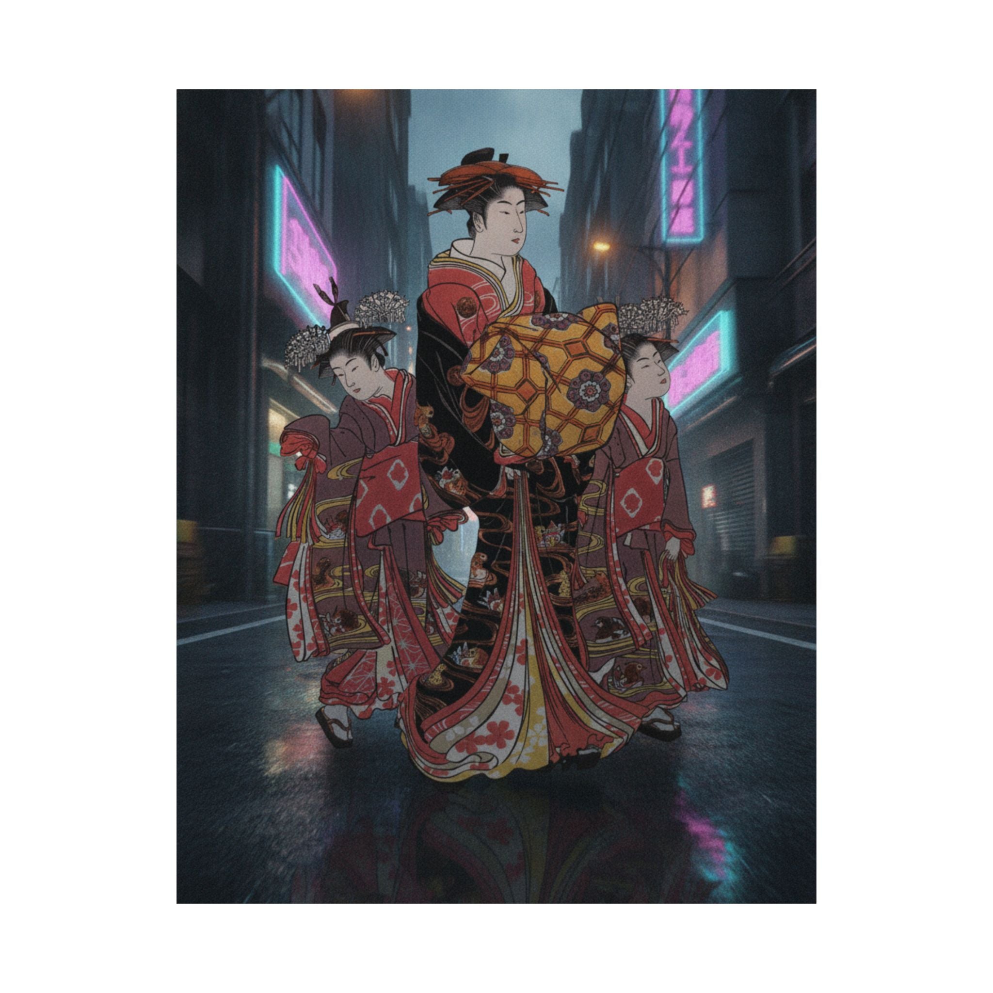 Fast Furious — An Oiran Accompanied By Two Kamuro — Matte Poster