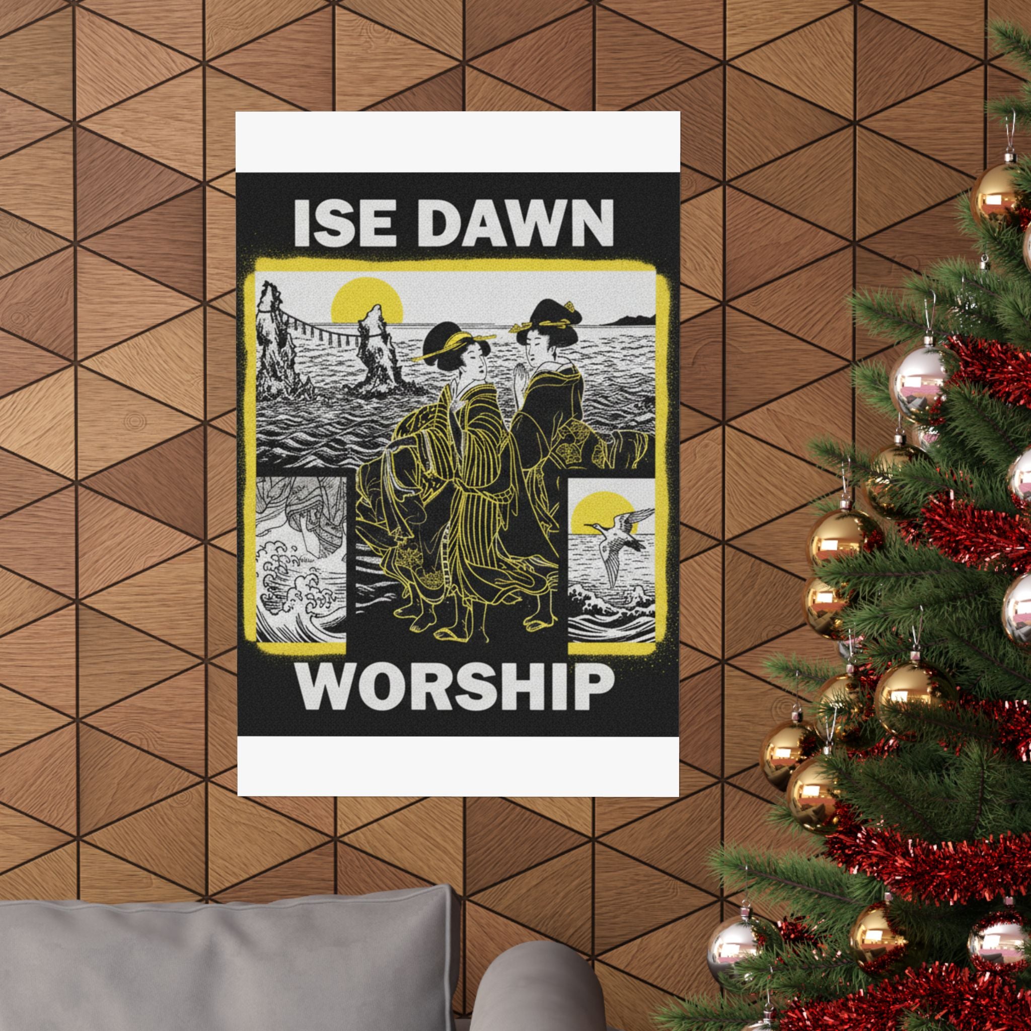 Streetwear Collage — Women Worshipping The Rising Sun Between The Twin Rocks At Ise — Matte Poster