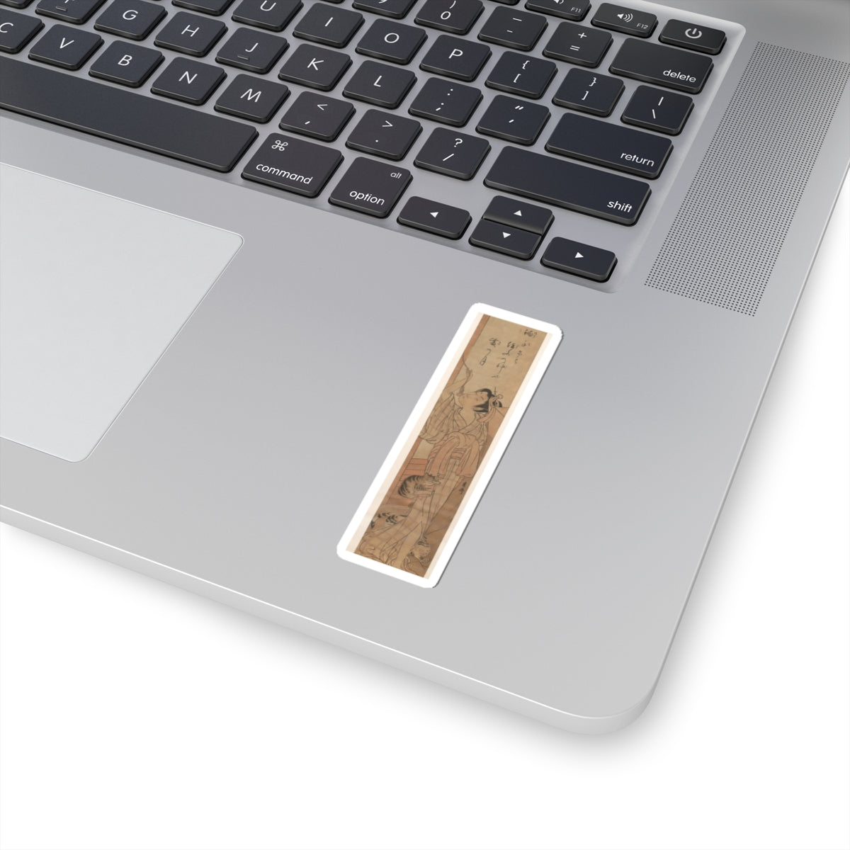 Ecommerce Main — Young Lady Toying With The Tassel Of Her Bed–Net While A Cat Plays At Her Feet — Kiss-Cut Sticker
