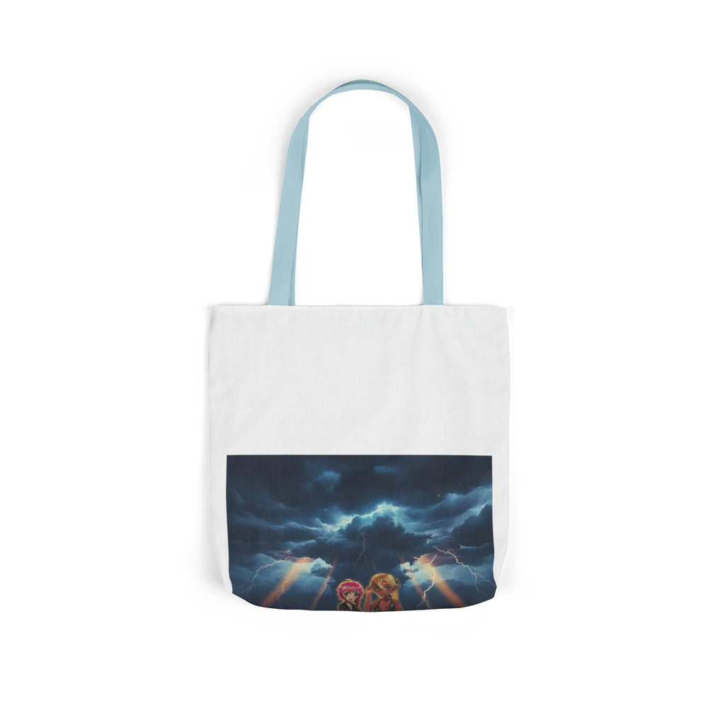 Anime Girls Under Lightning Storm Canvas Tote Bag