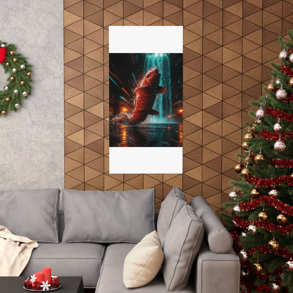 Fast Furious — Red Carp Ascending A Waterfall — Matte Poster