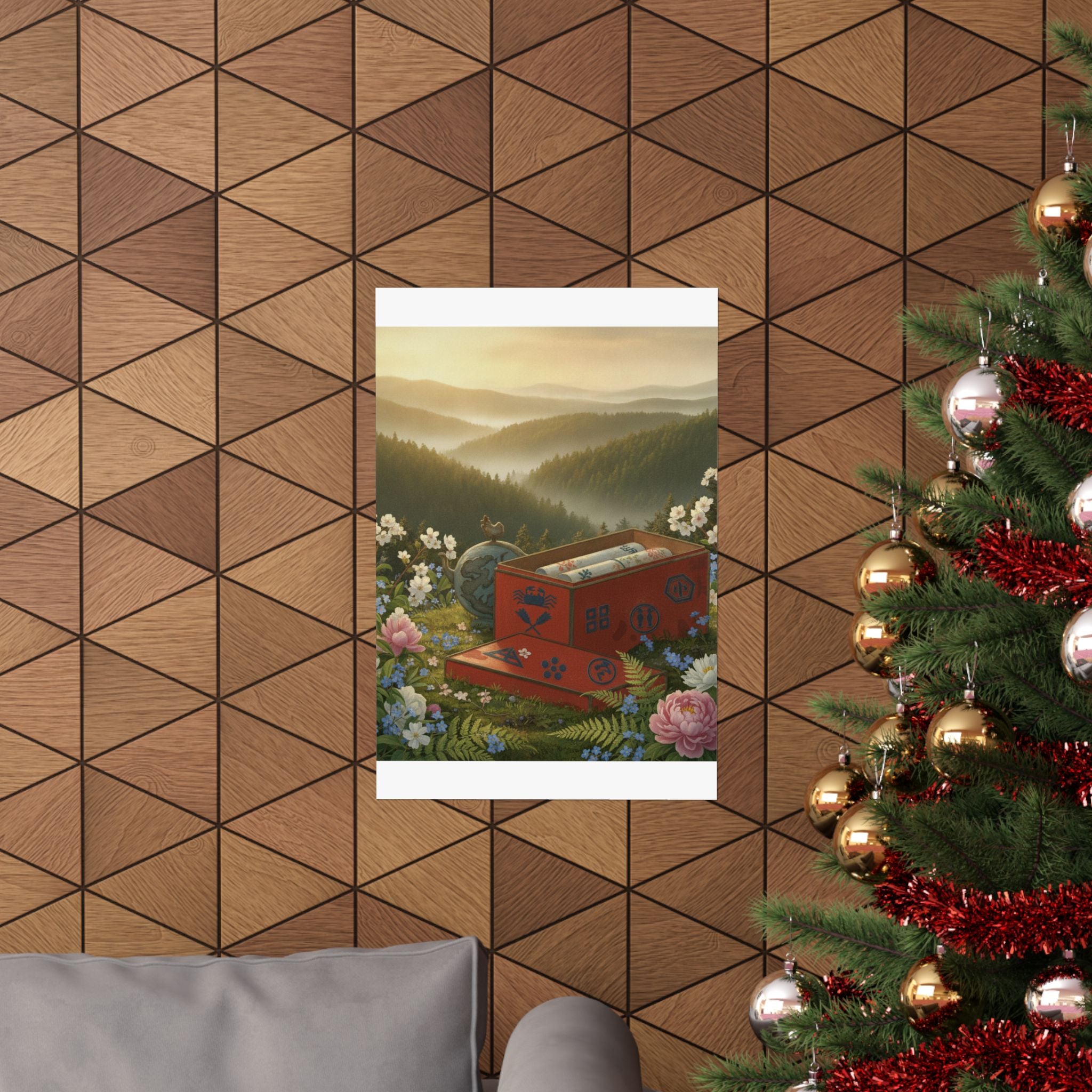 Scenic Nature — Red Lacquer Box And Water-Pot — Matte Poster