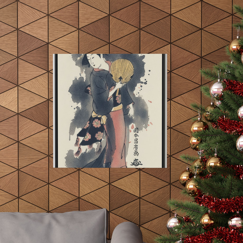Watercolor — Girl With Fan — Matte Poster