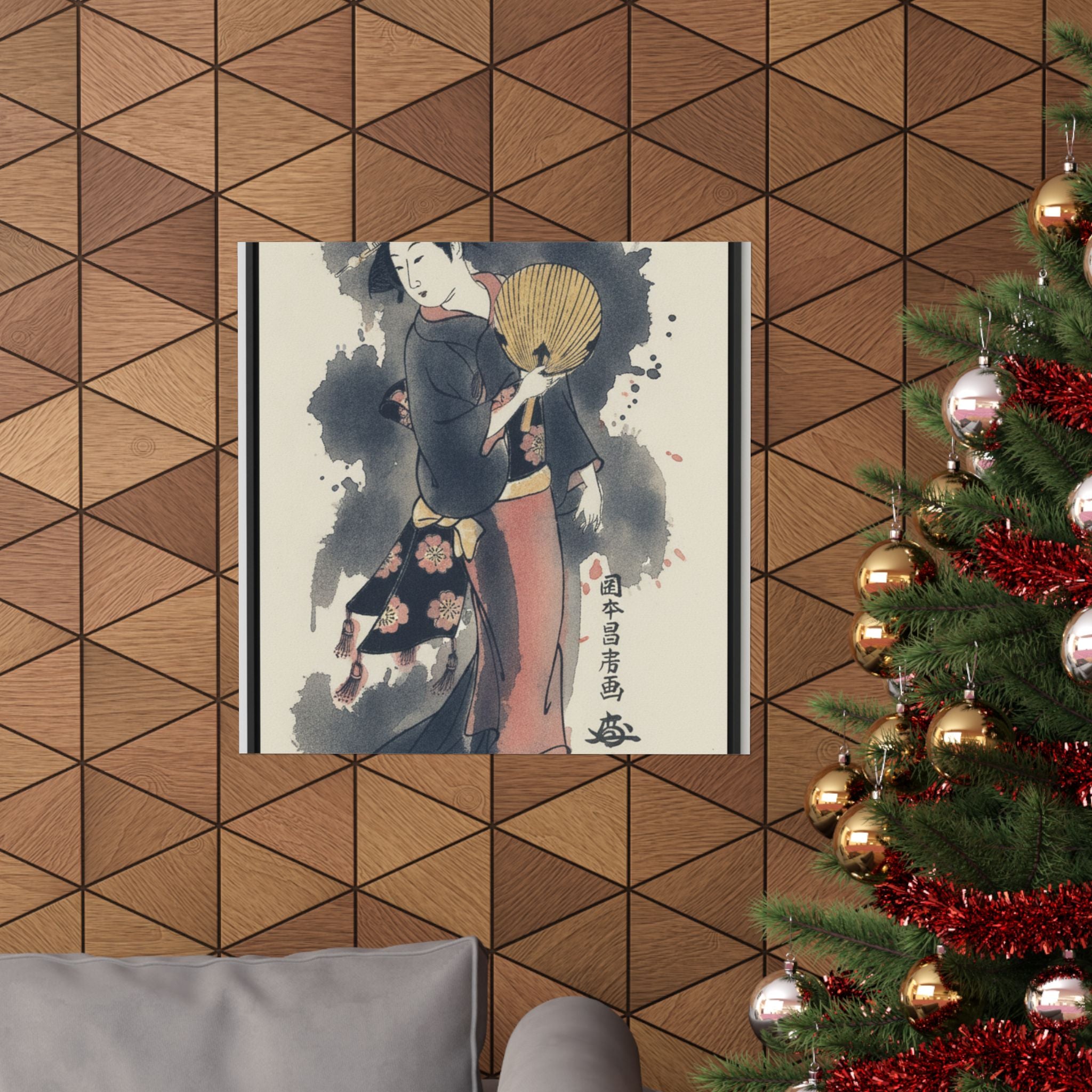 Watercolor — Girl With Fan — Matte Poster