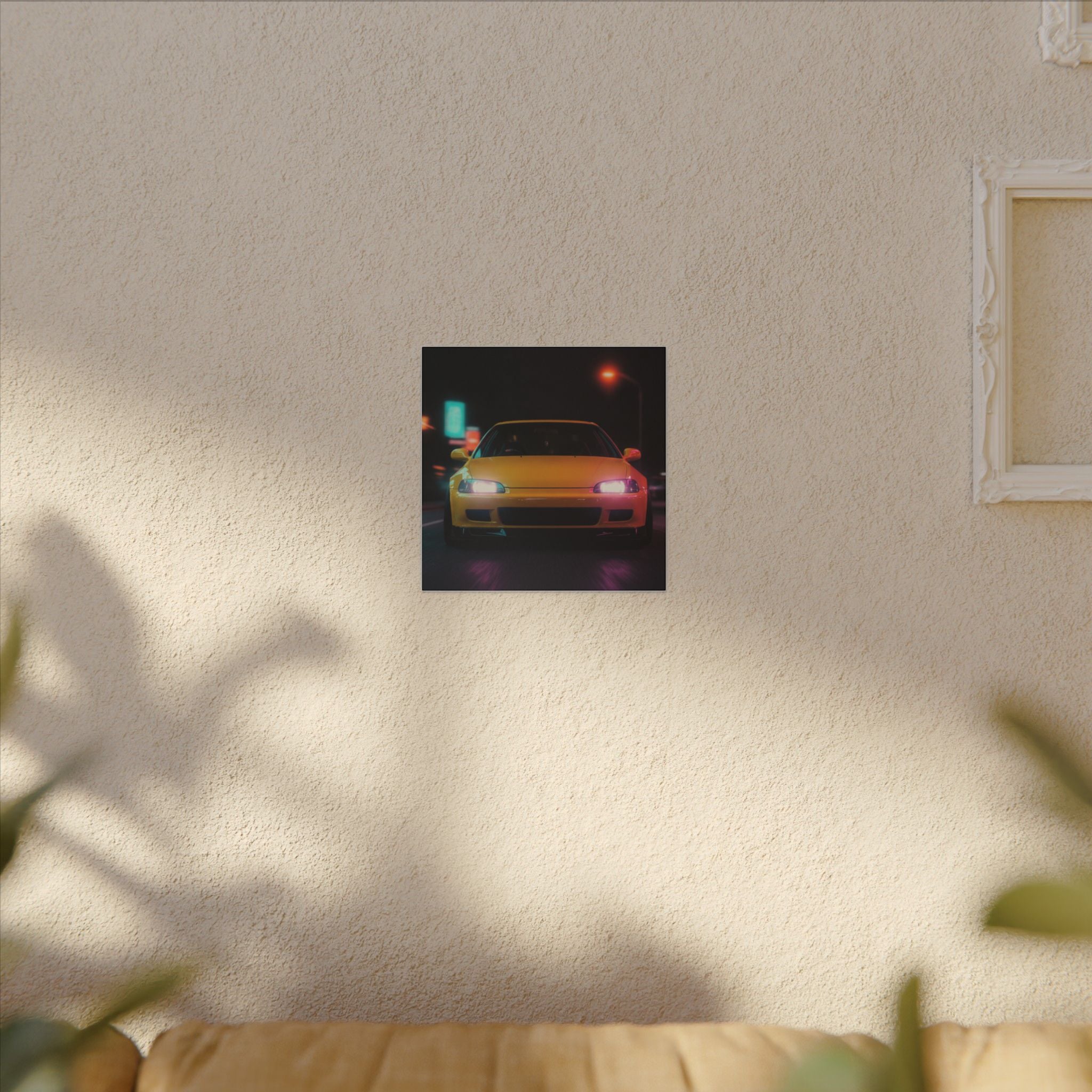 Neon Night JDM Yellow Coupe Street Matte Canvas
