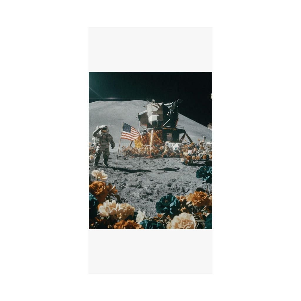 Astronaut Moon Landing in Bloom Surreal Space Poster