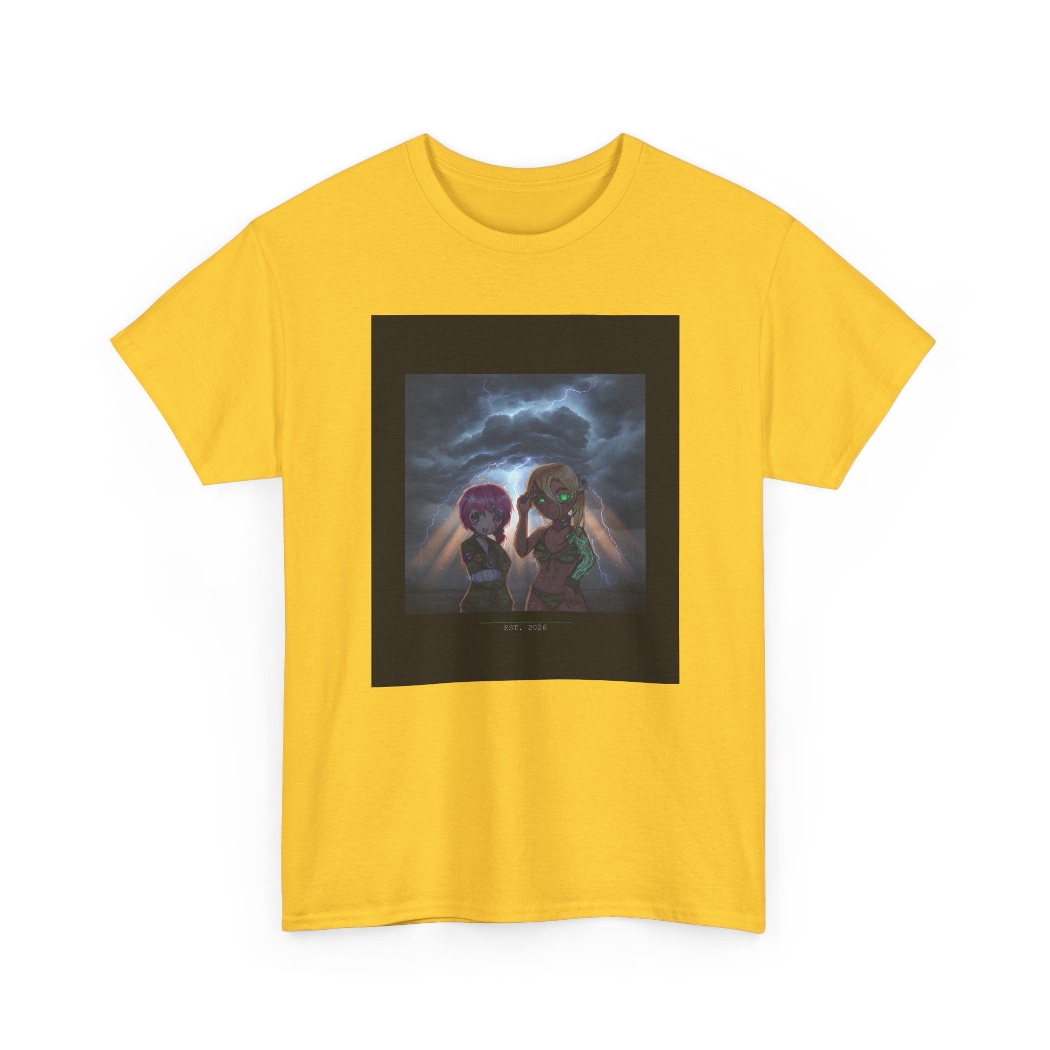 Anime Girls Under Lightning Storm Sky Graphic Tee