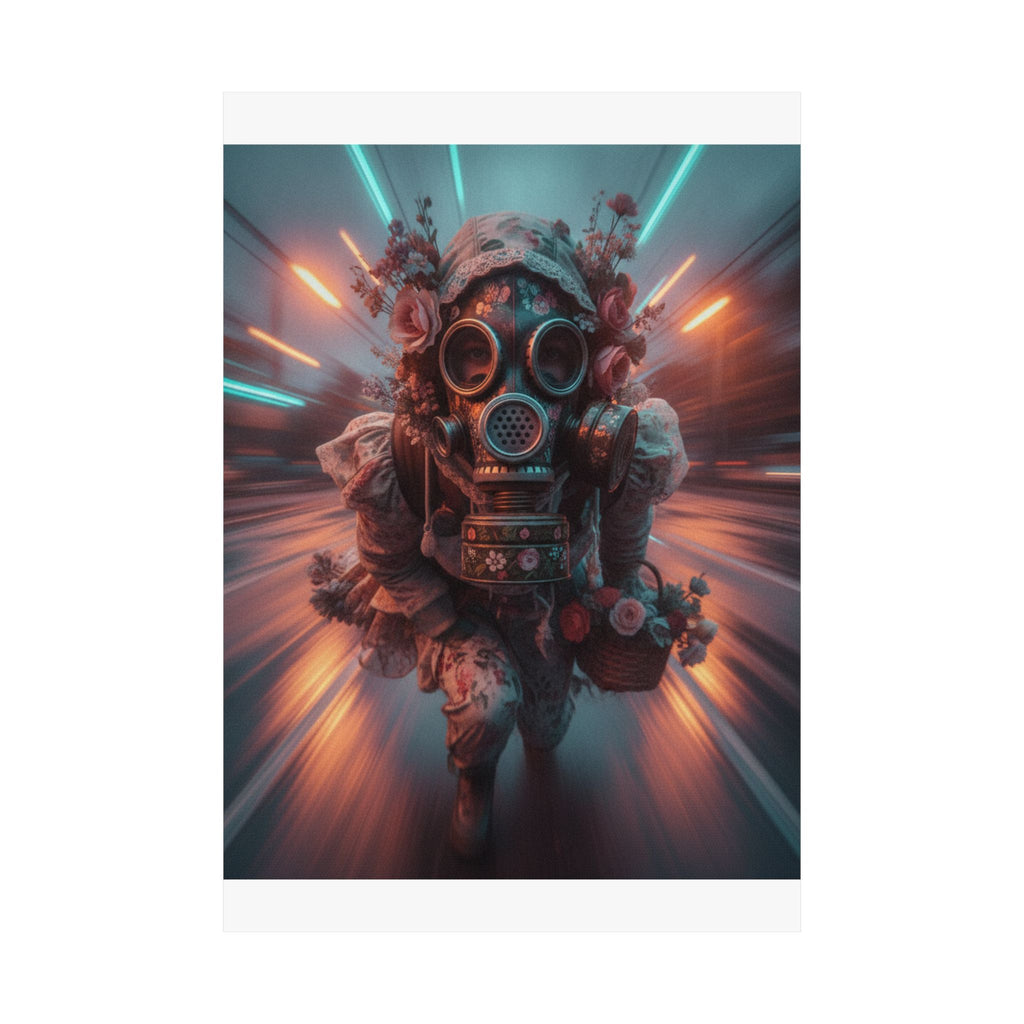 Neon Tunnel Rose Gas Mask Post-Apocalyptic Poster