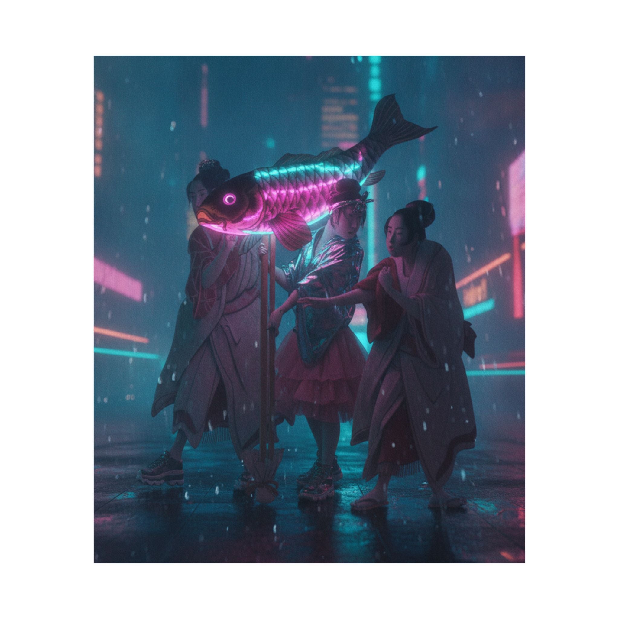 Neon Noir — Lantern Float — Matte Poster