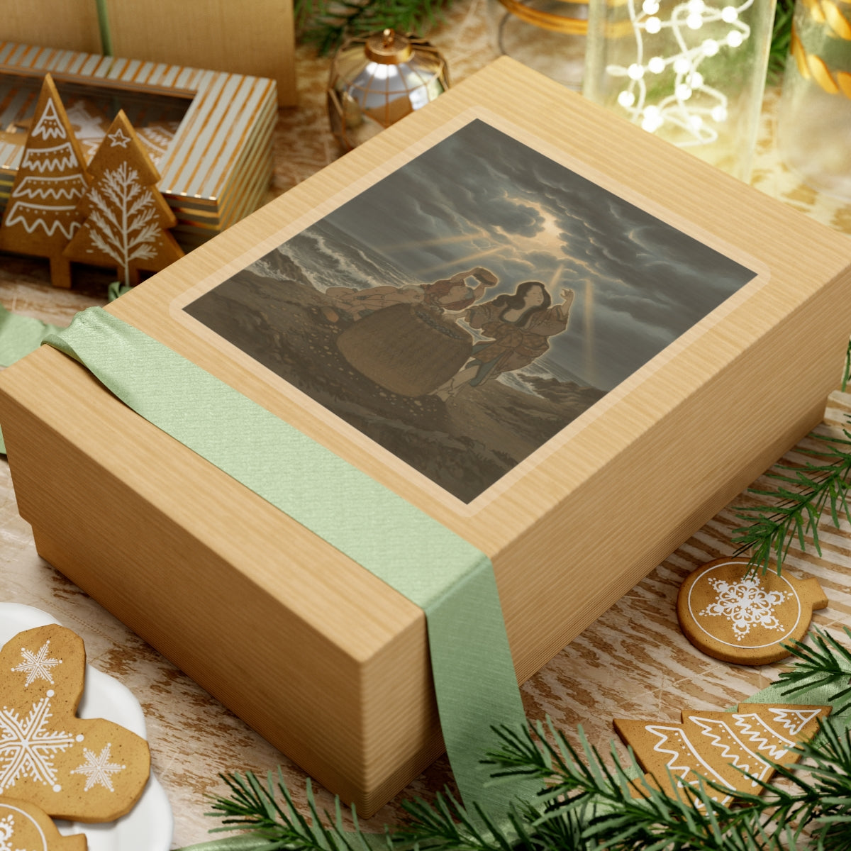 Dramatic Storm — Fisherwoman With A Basket And Two Boys — Kiss-Cut Sticker