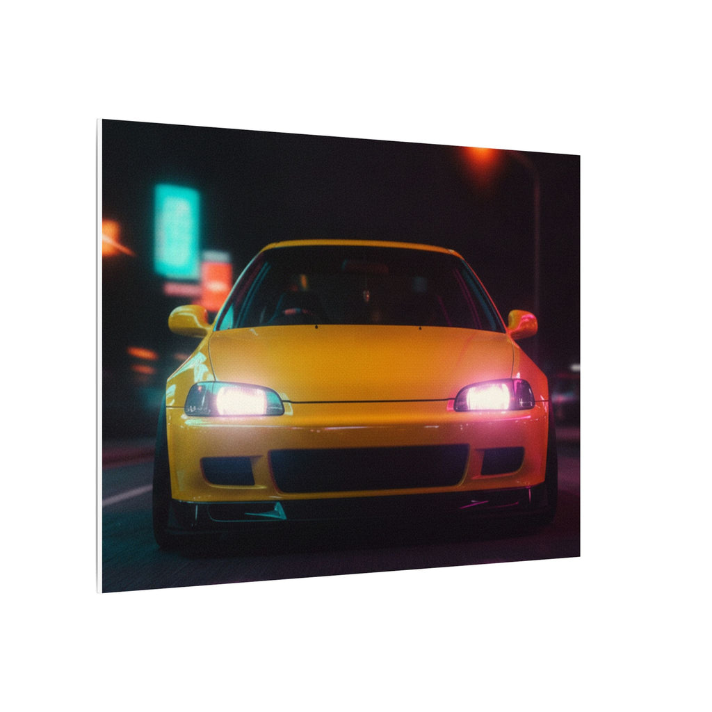 Neon Night JDM Yellow Coupe Street Matte Canvas