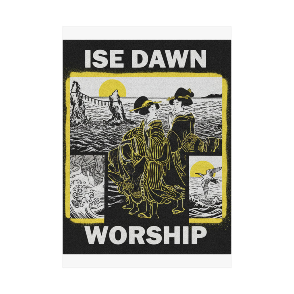 Streetwear Collage — Women Worshipping The Rising Sun Between The Twin Rocks At Ise — Matte Poster