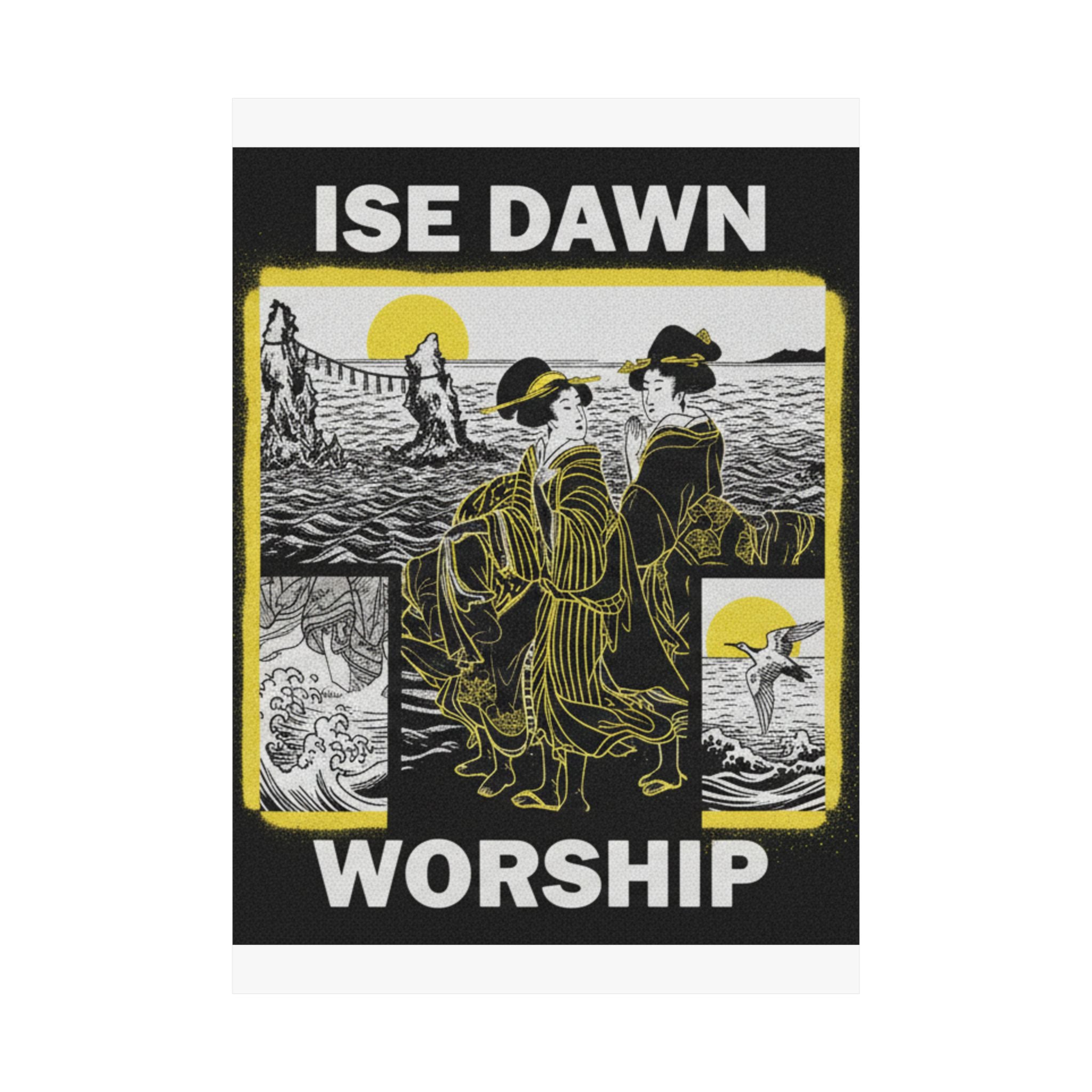 Streetwear Collage — Women Worshipping The Rising Sun Between The Twin Rocks At Ise — Matte Poster