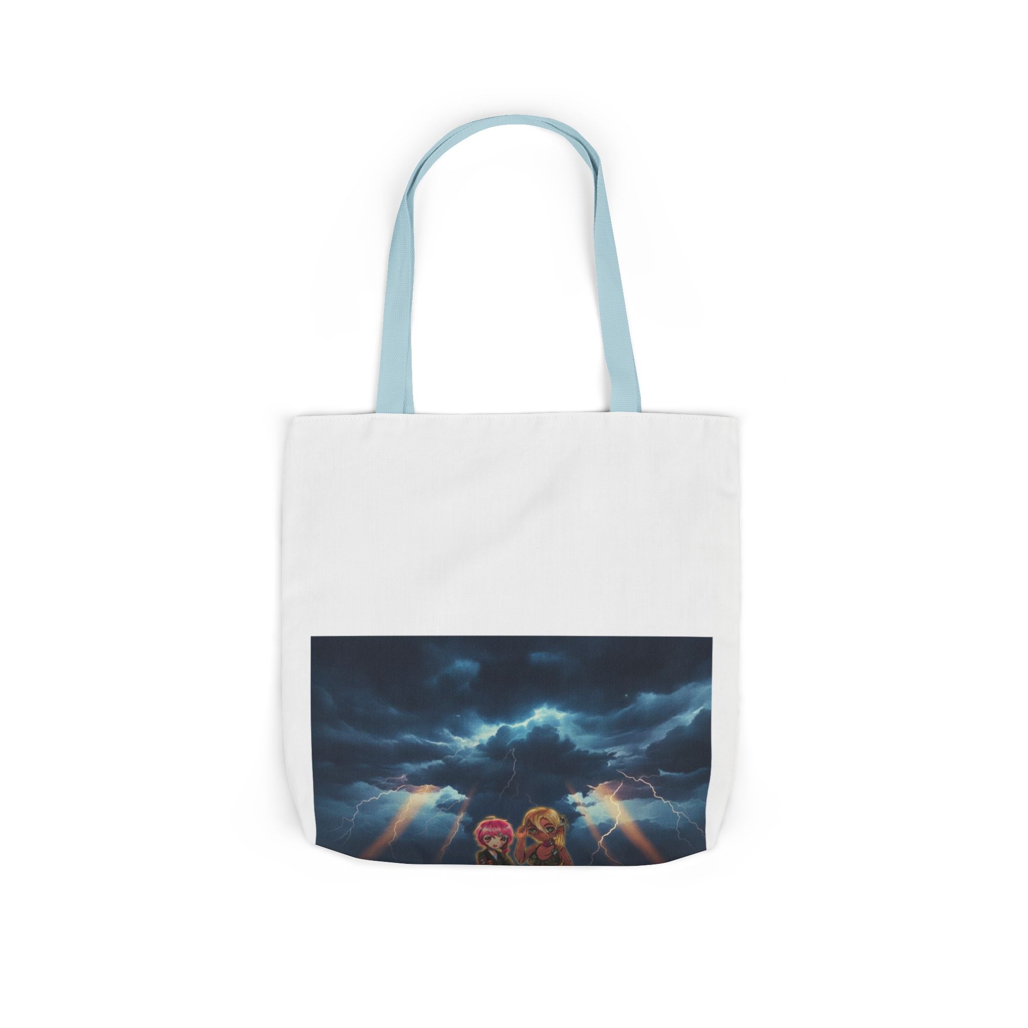 Anime Girls Under Lightning Storm Canvas Tote Bag