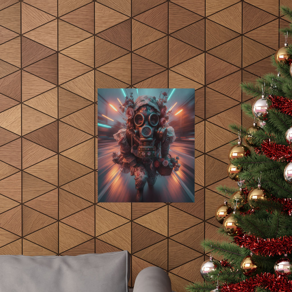 Neon Tunnel Rose Gas Mask Post-Apocalyptic Poster