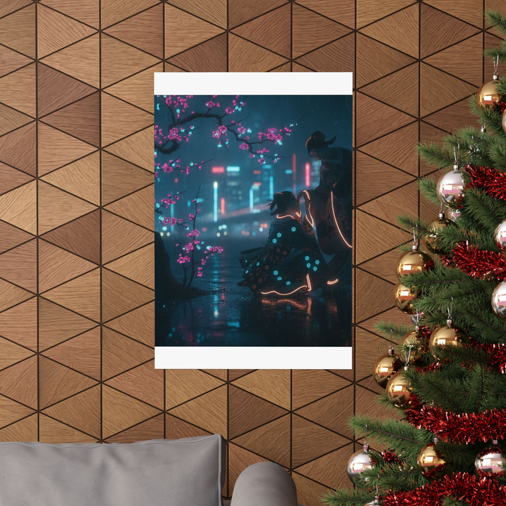 Neon Noir — Two Girls Under Plum Tree — Matte Poster