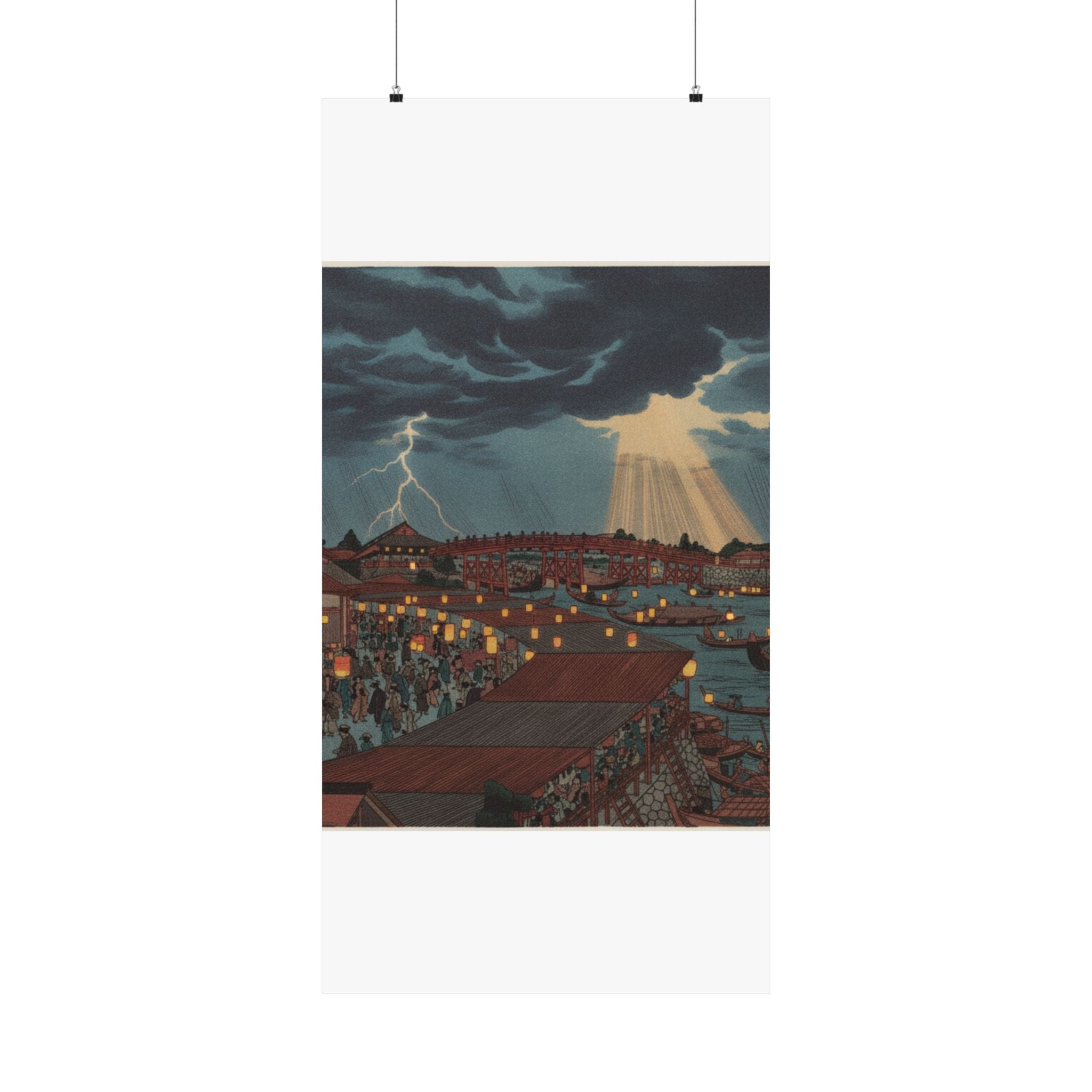 Dramatic Storm — Landscape; Showing Water Festival With Lanterns — Matte Poster