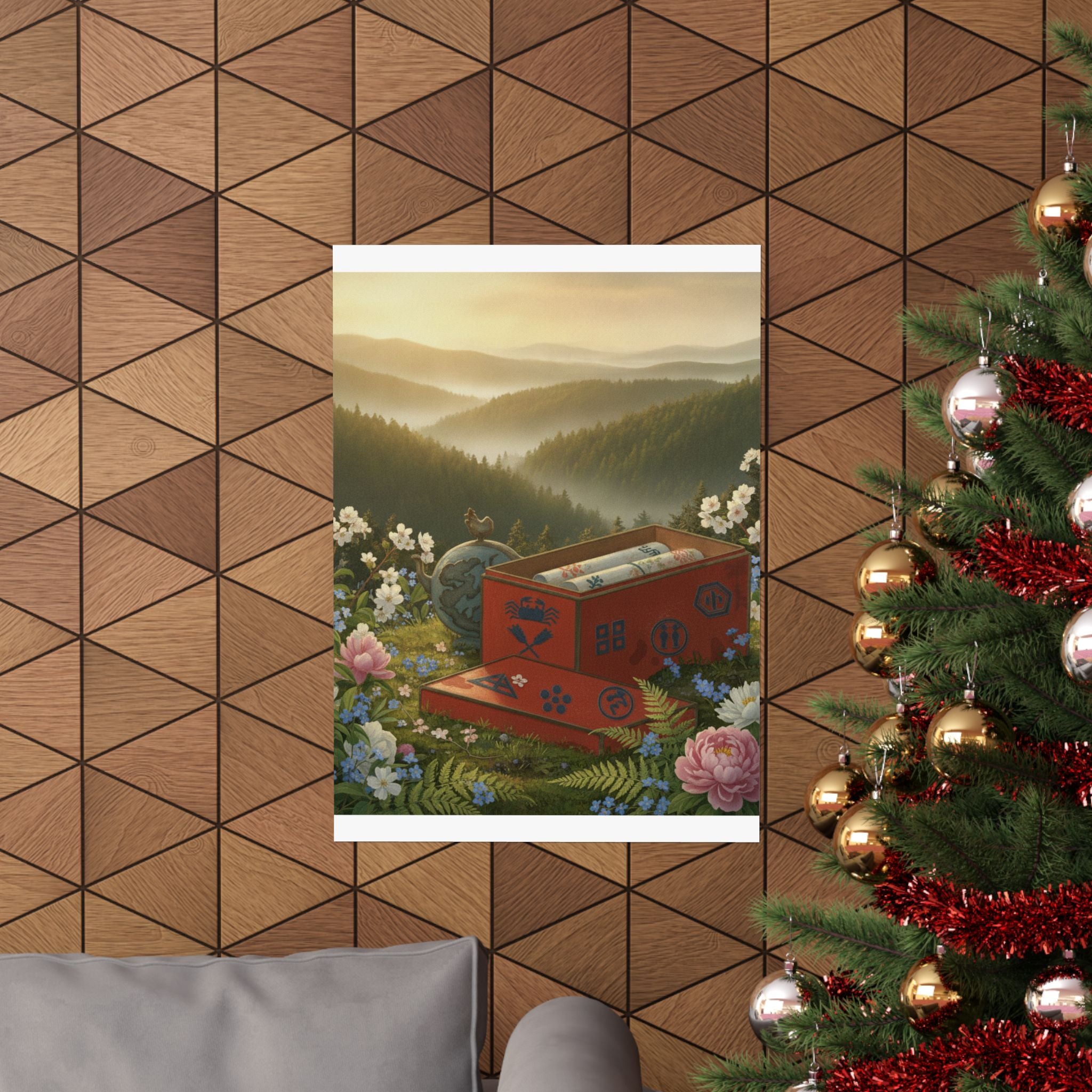 Scenic Nature — Red Lacquer Box And Water-Pot — Matte Poster