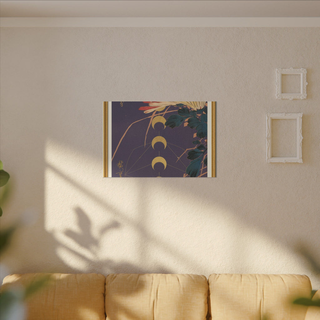 Chrysanthemum and Gold Moon Phases Woodblock Matte Canvas